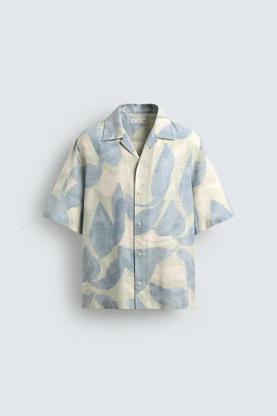 Zara Blue Abstract Print Fluid Shirt — Sky Blue