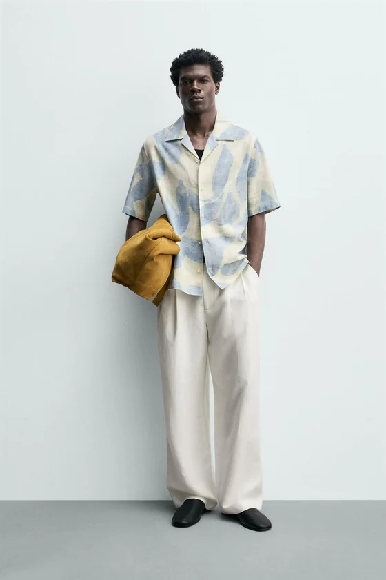 Zara Blue Abstract Print Fluid Shirt — Sky Blue