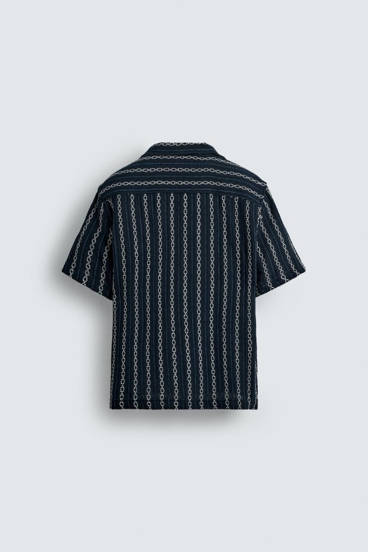 Zara Geometric Pattern Shirt Navy — Navy