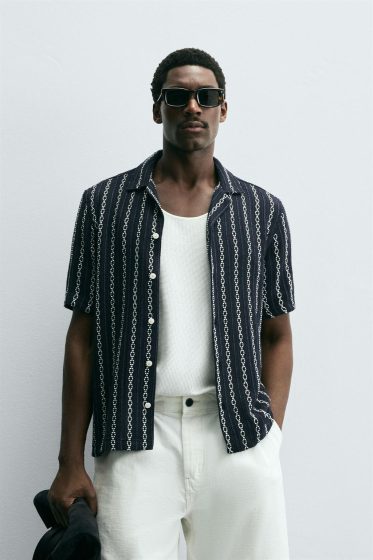 Chemise motif géométrique bleu m