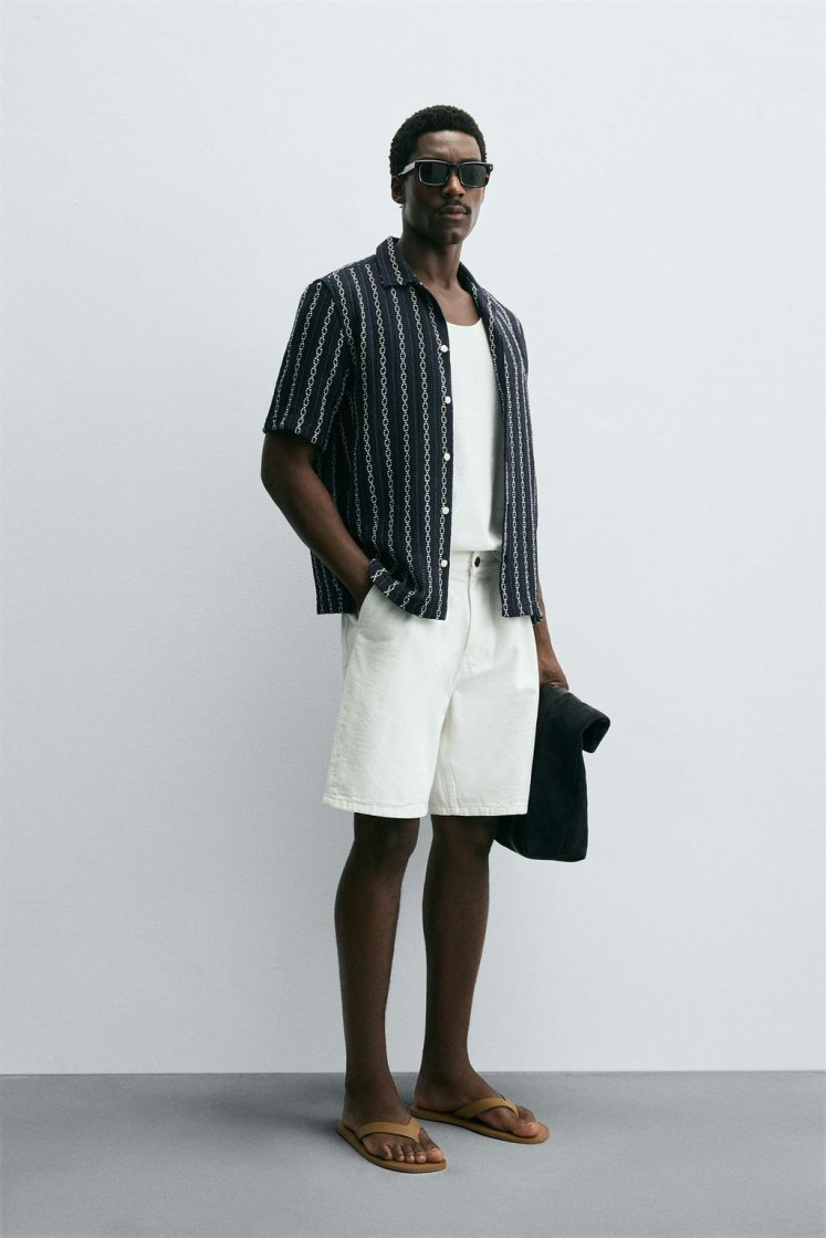Zara Geometric Pattern Shirt Navy — Navy