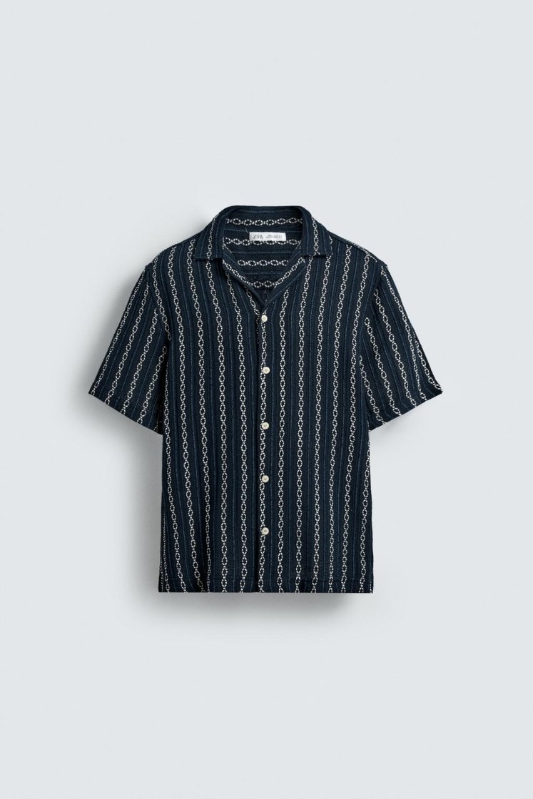 Zara Geometric Pattern Shirt Navy — Navy