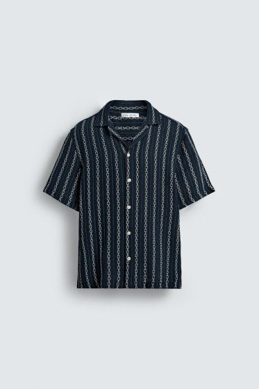 Chemise motif géométrique bleu m