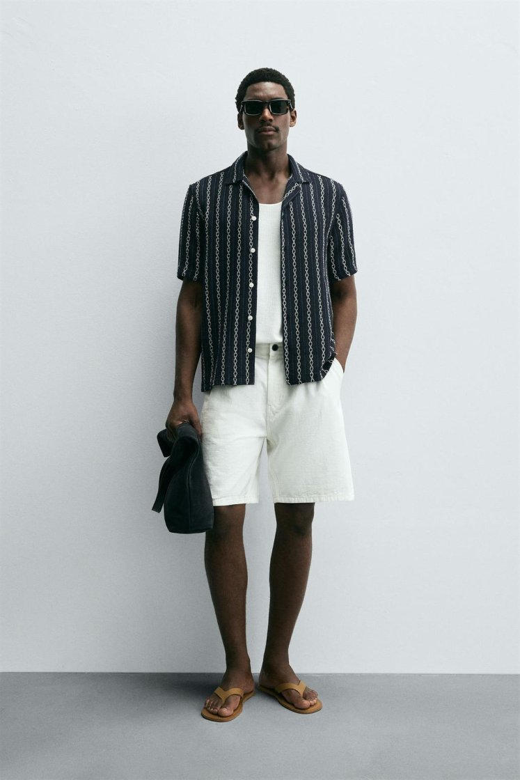 Zara Geometric Pattern Shirt Navy — Navy