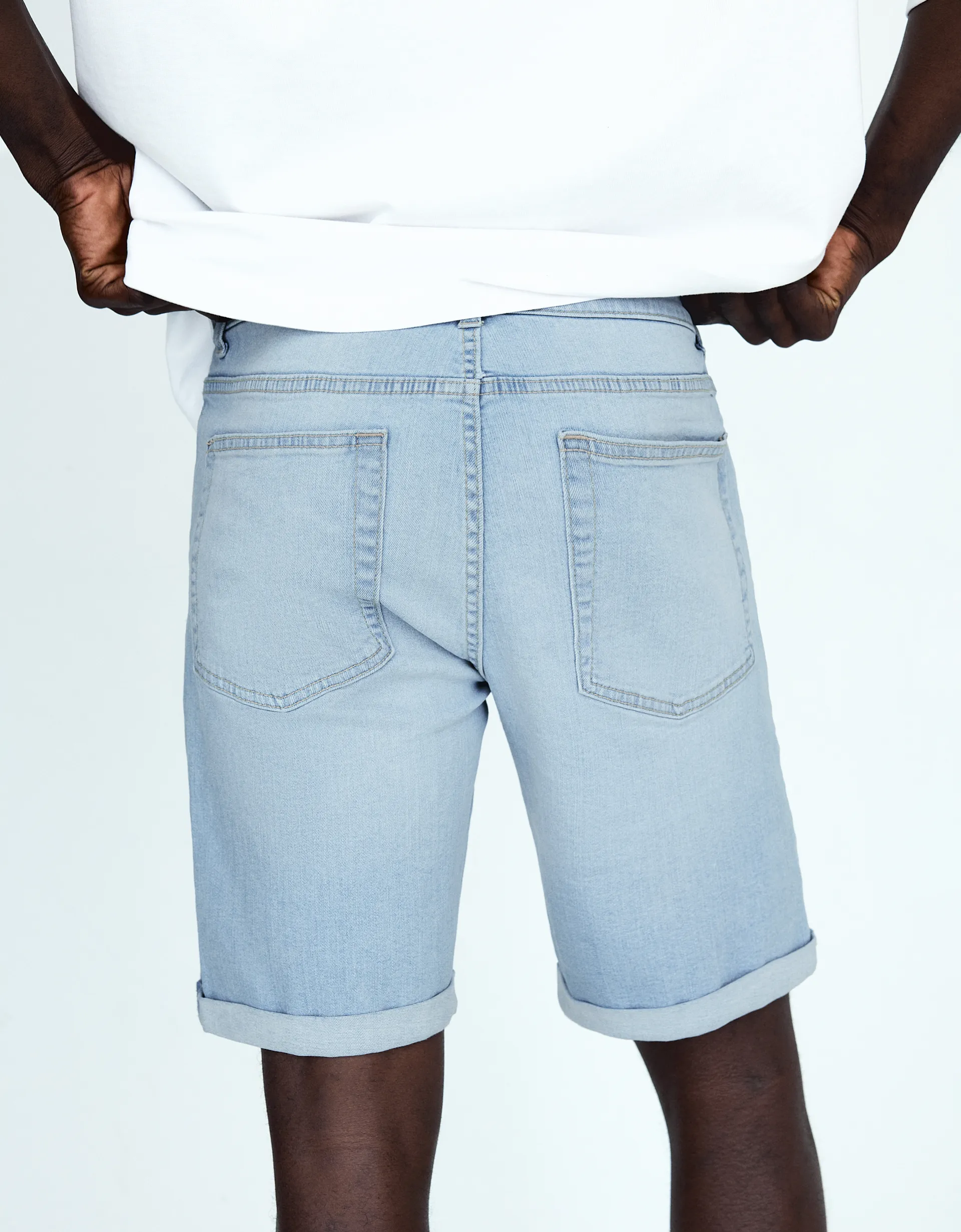 Bershka Cuffed Bermuda Shorts — Sky Blue
