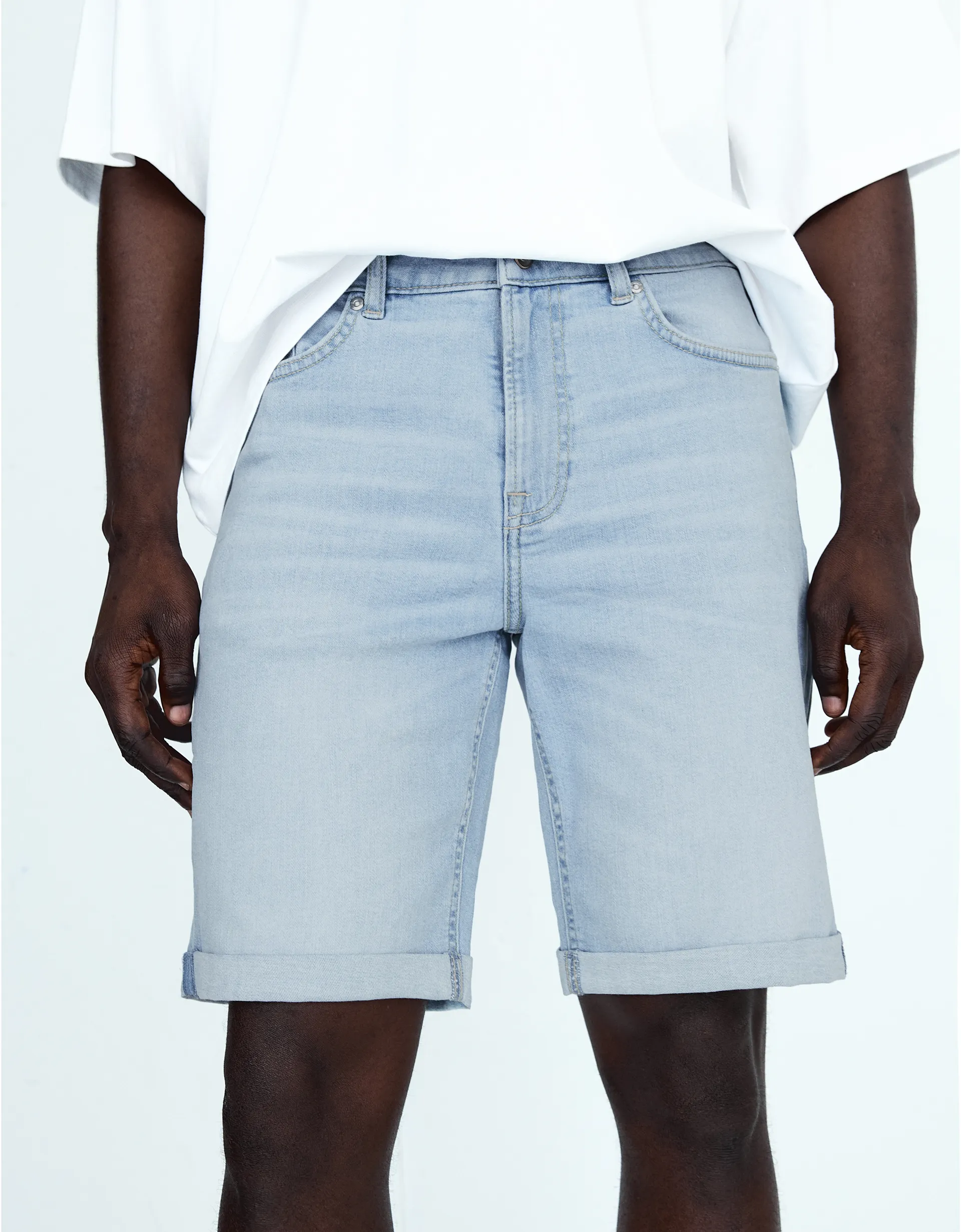 Bershka Cuffed Bermuda Shorts — Sky Blue