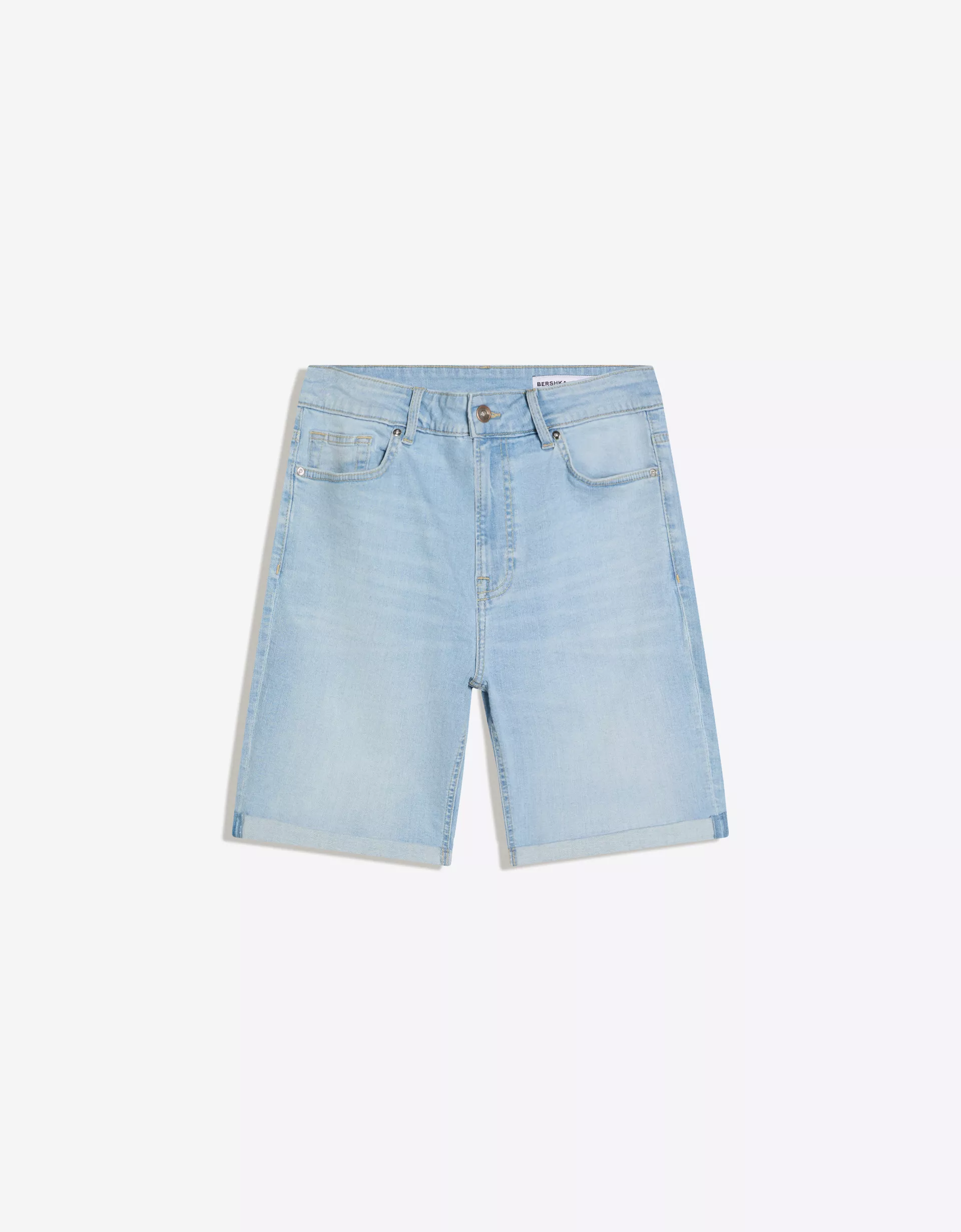 Bershka Cuffed Bermuda Shorts — Sky Blue