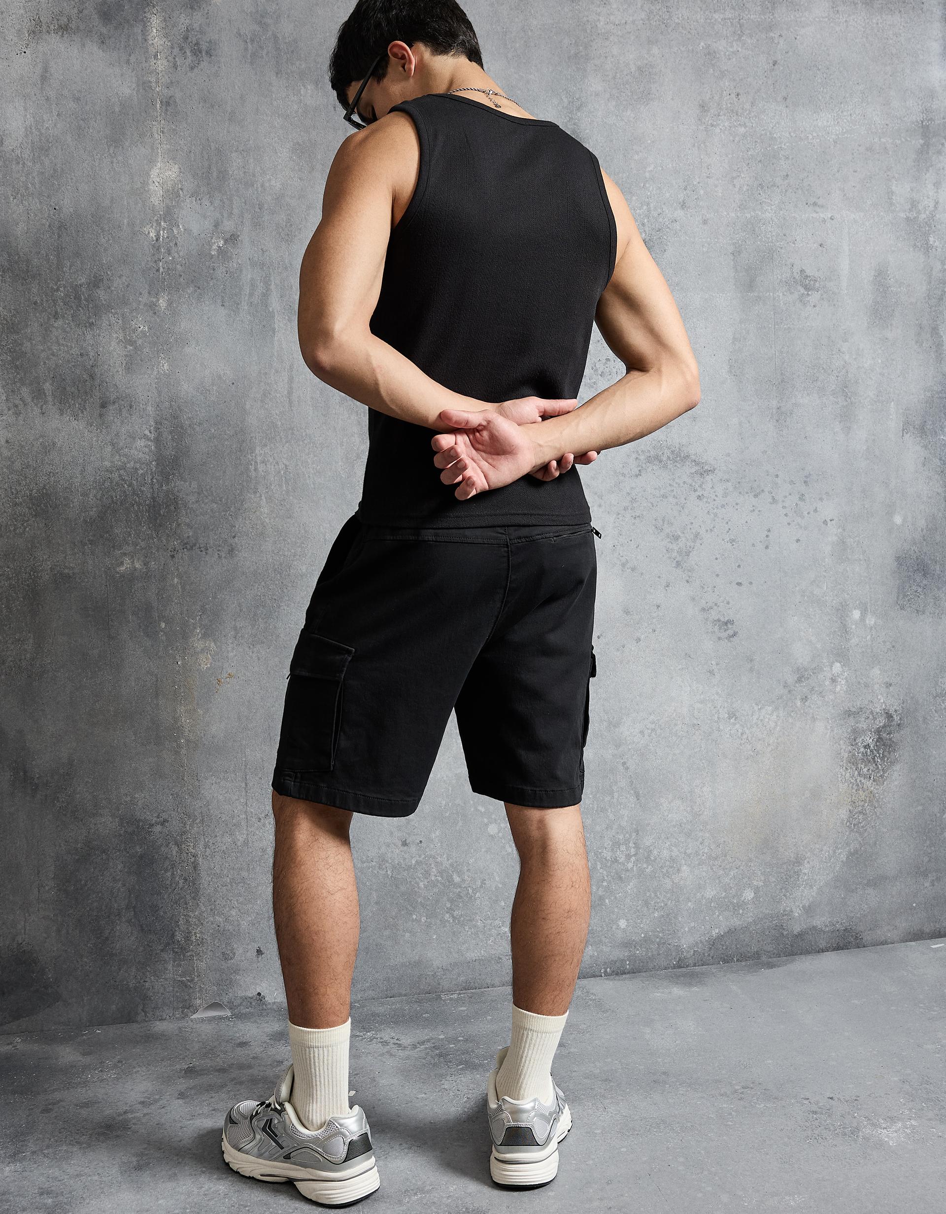 Bershka Regular Cargo Bermuda — Noir