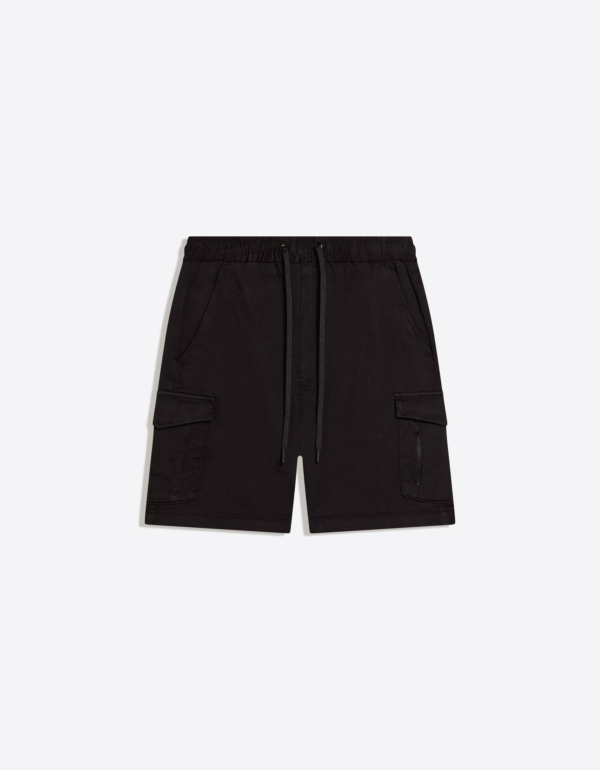 Bershka Regular Cargo Bermuda — Noir
