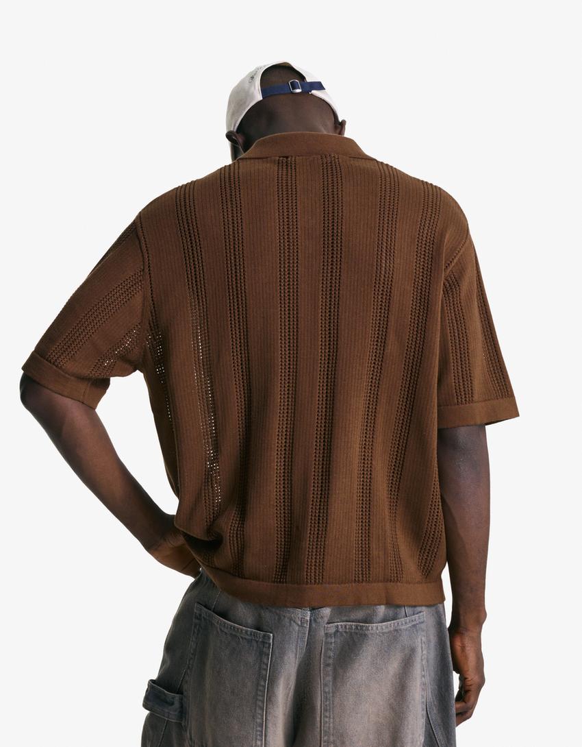 Bershka Essential Soft Cotton Polo — Brown