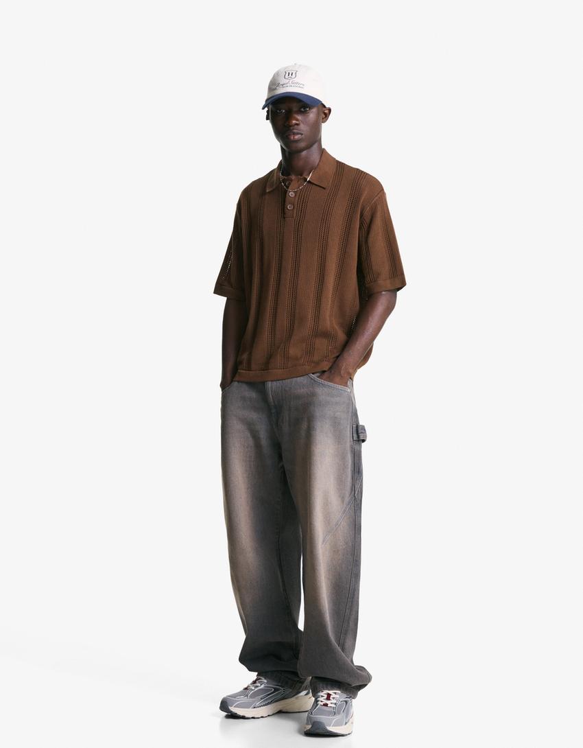 Bershka Essential Soft Cotton Polo — Brown