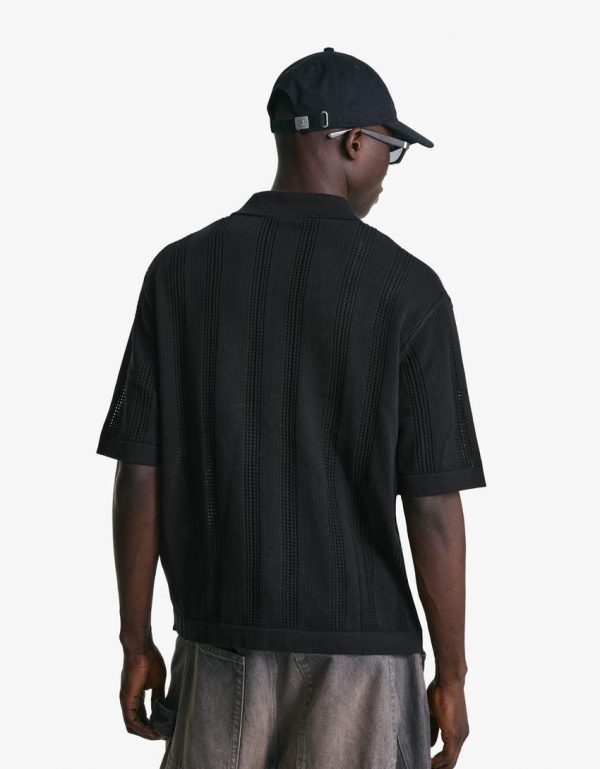 Bershka Essential Soft Cotton Polo — Black