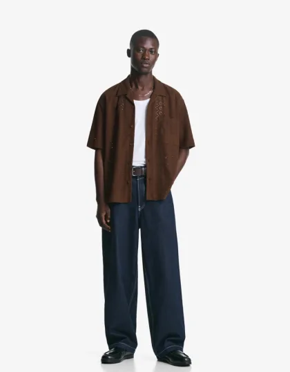 Chemise brodée à manches courtes