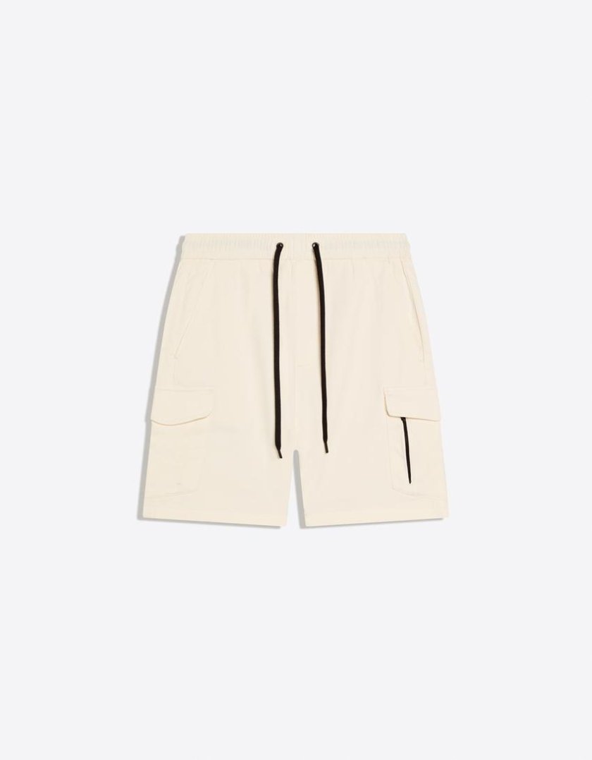Bershka Regular Cargo Bermuda — White
