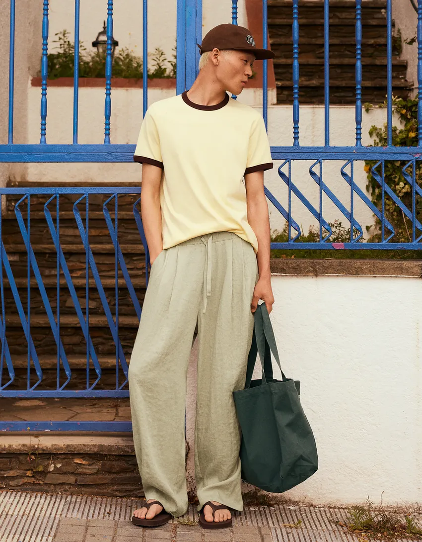 Bershka Rustic Baggy Trousers — Olive