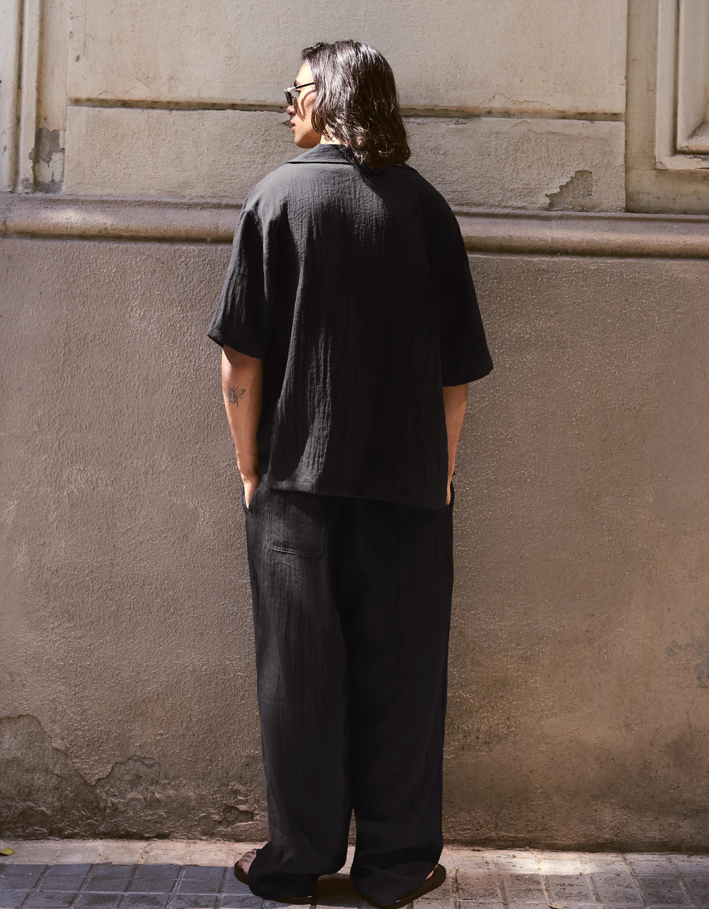 Bershka Rustic Baggy Trousers — Black