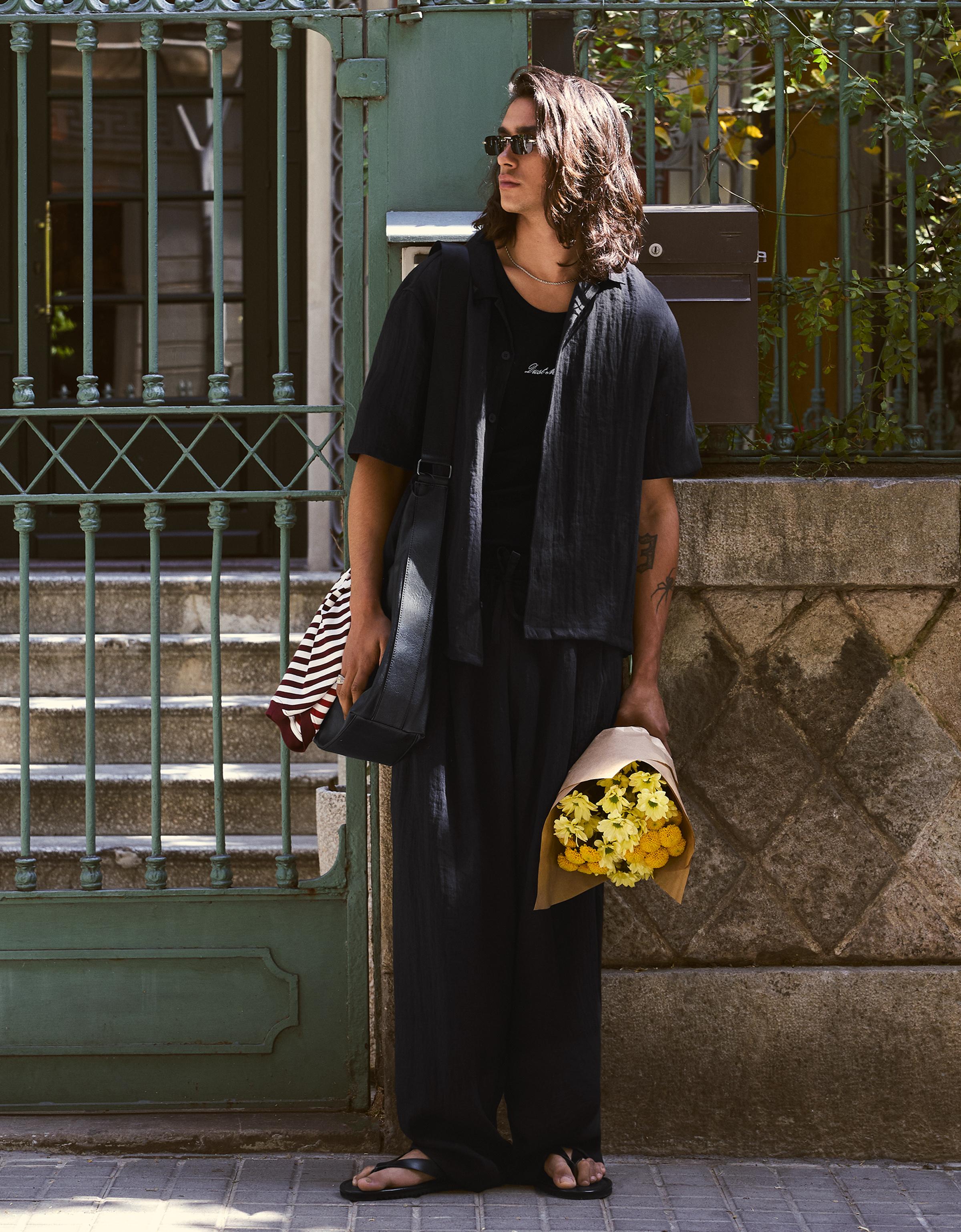 Bershka Rustic Baggy Trousers — Black
