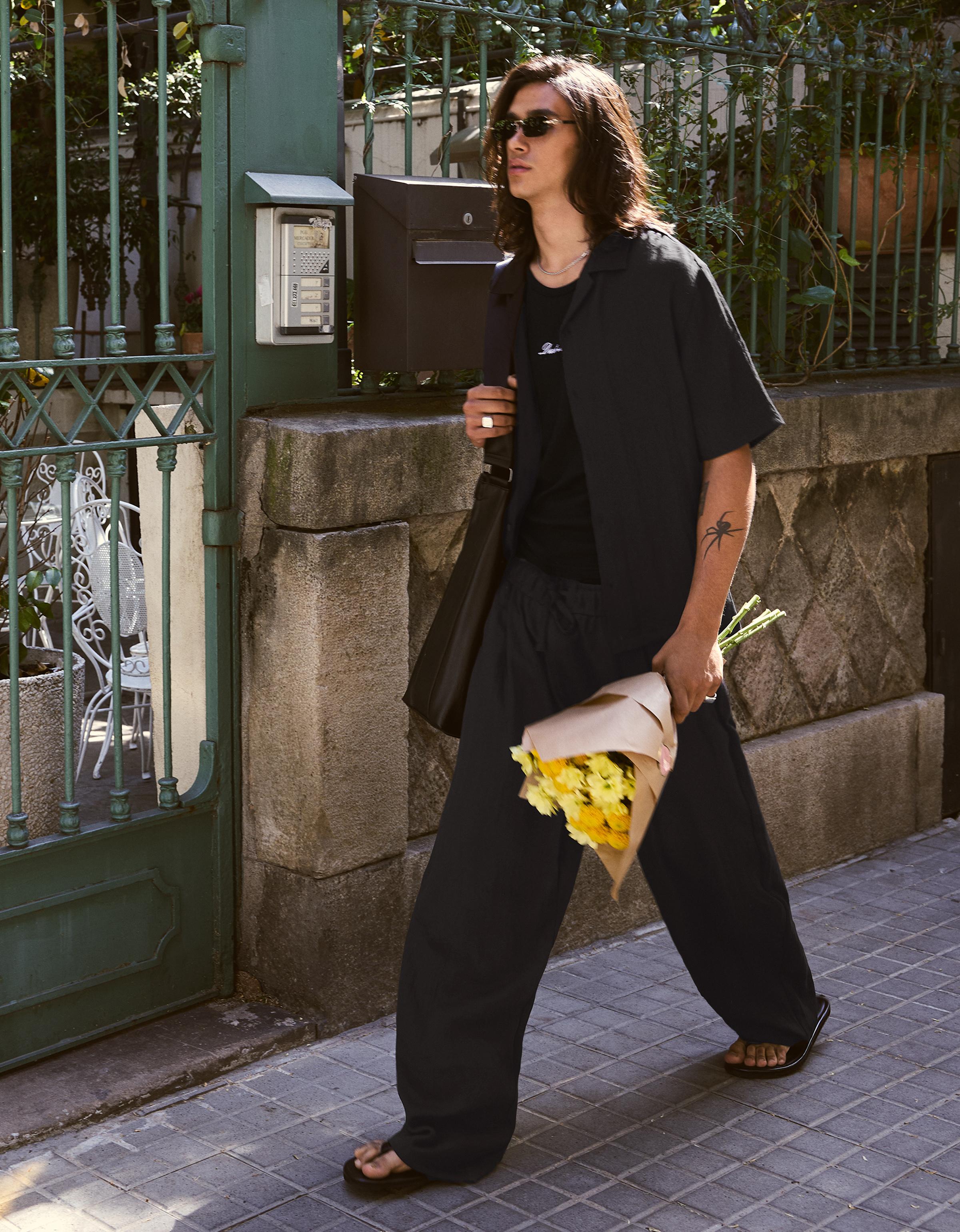 Bershka Rustic Baggy Trousers — Black