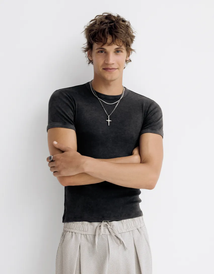 T-shirt côtelé slim fit