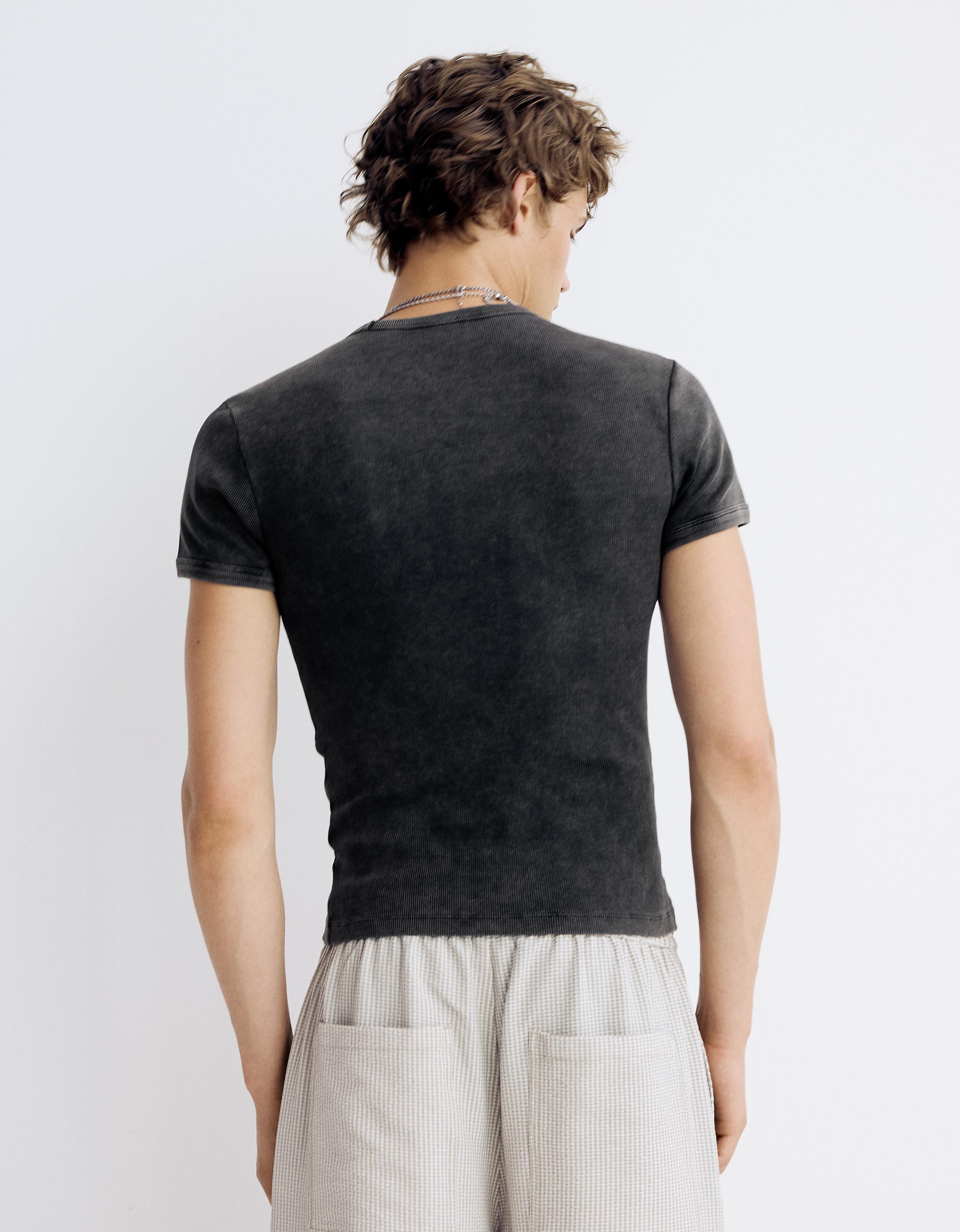 Bershka Slim Fit Ribbed T-Shirt — Gris