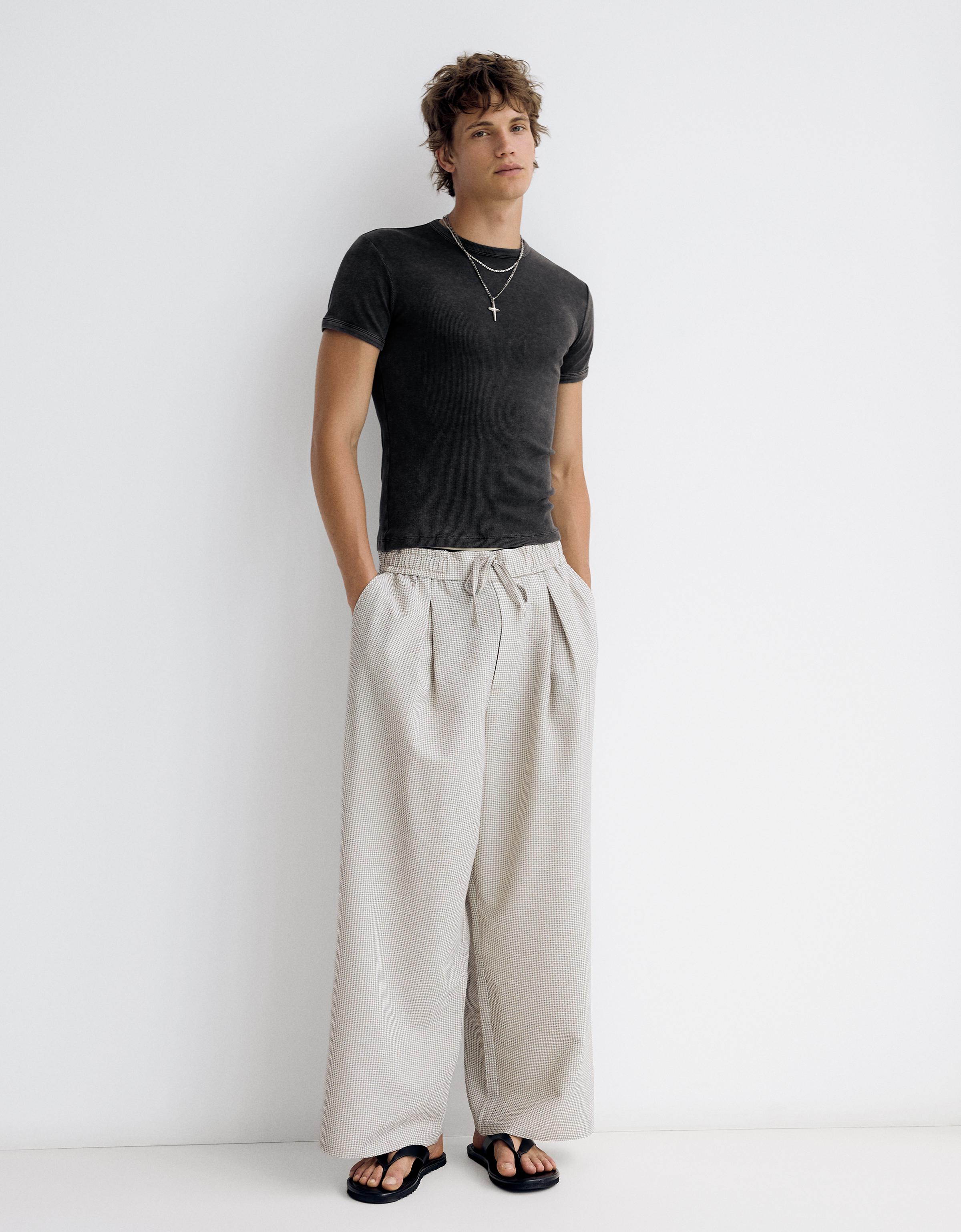 Bershka Slim Fit Ribbed T-Shirt — Gris