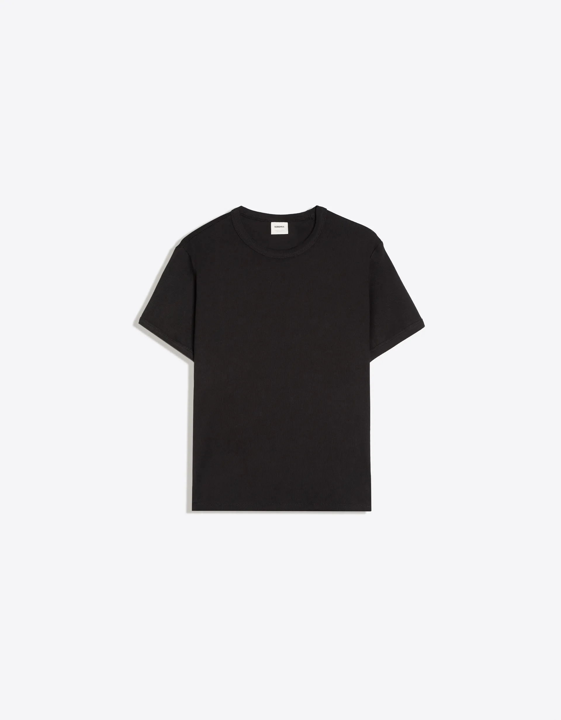 Bershka Slim Fit Ribbed T-Shirt — Noir
