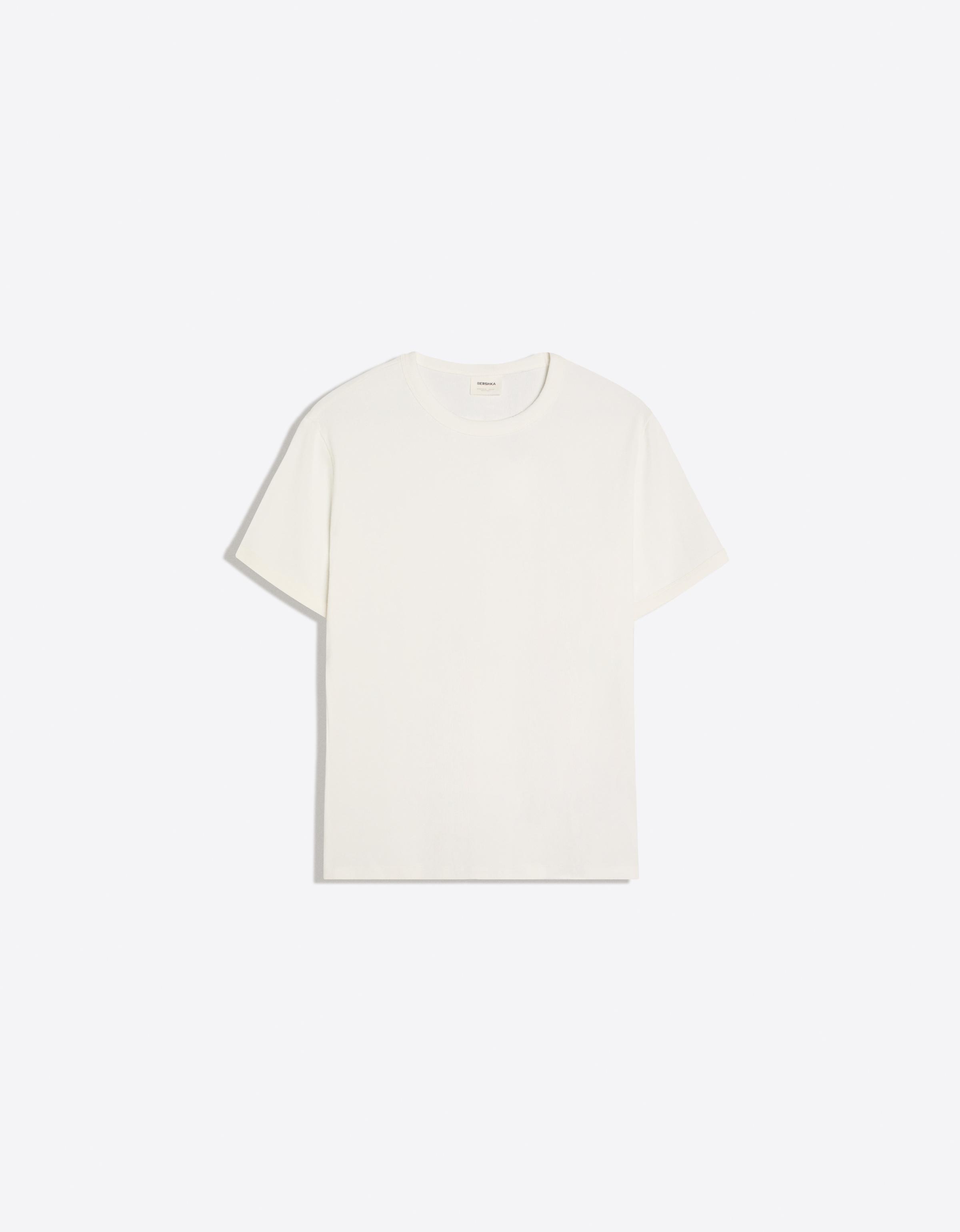 Bershka Slim Fit Ribbed T-Shirt — Blanc