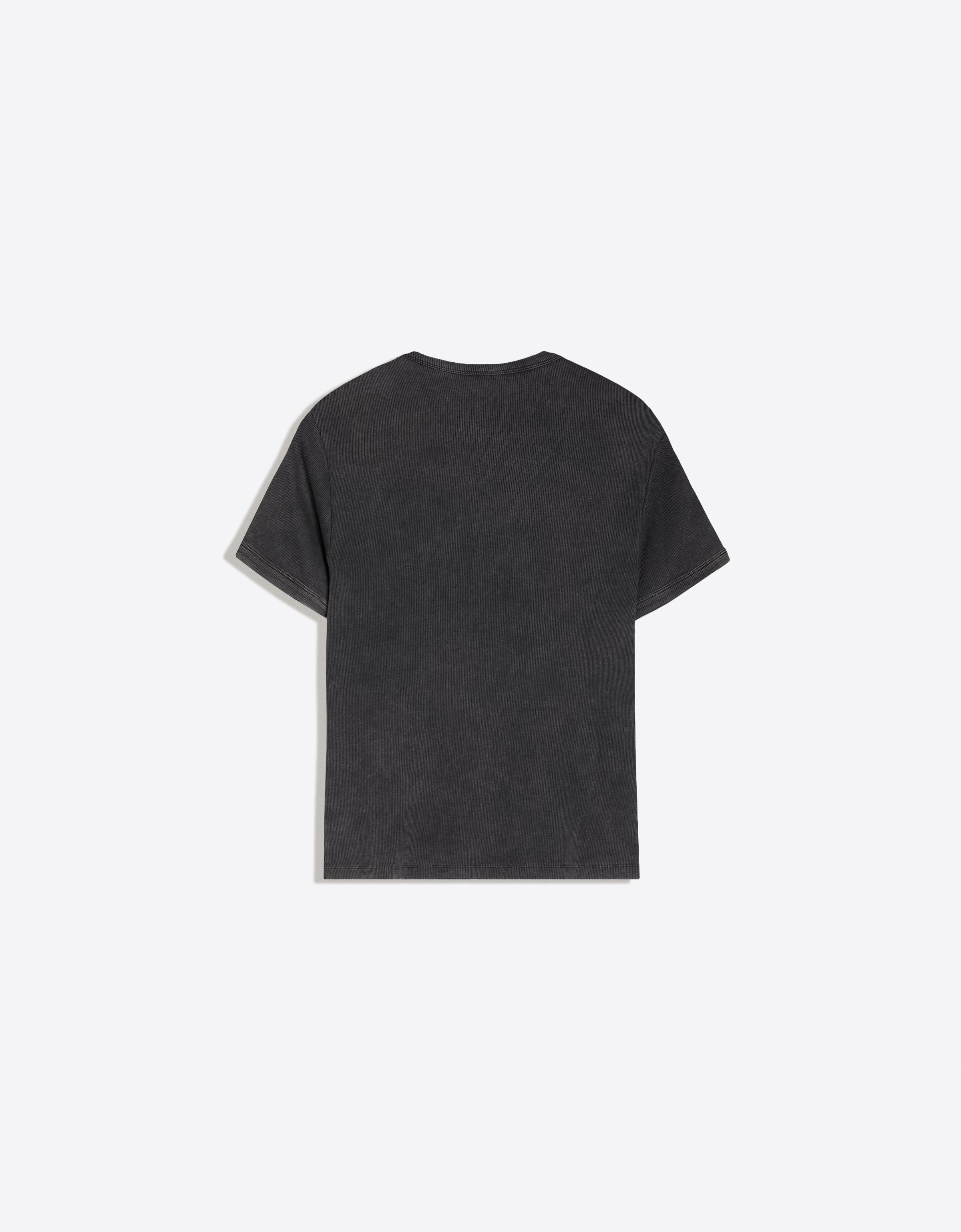 Bershka Slim Fit Ribbed T-Shirt — Gris