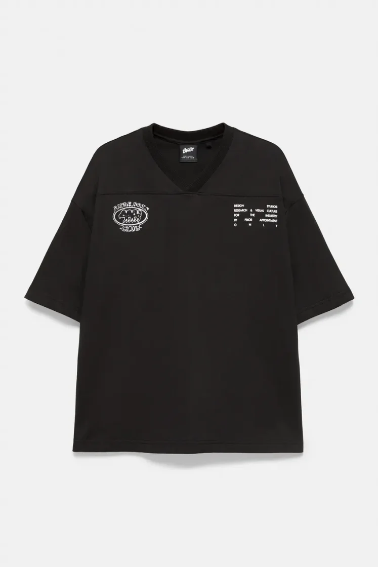 Pull&Bear STWD V-Neck T-Shirt — Black