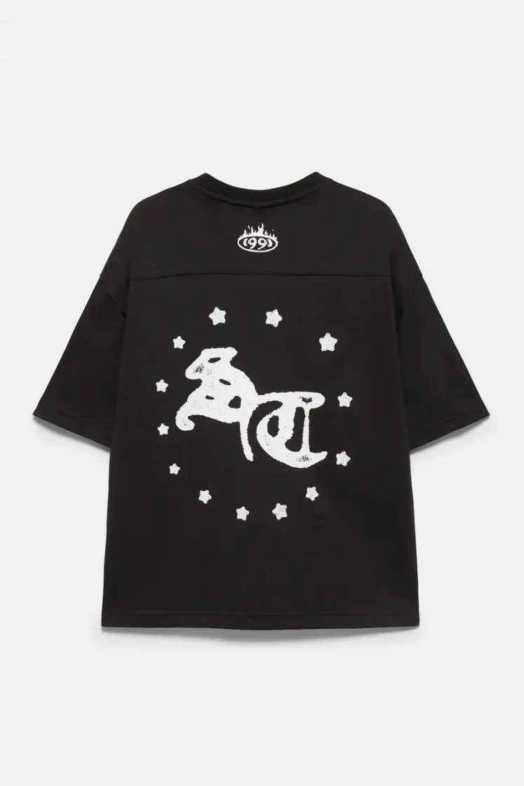 Pull&Bear STWD V-Neck T-Shirt — Black