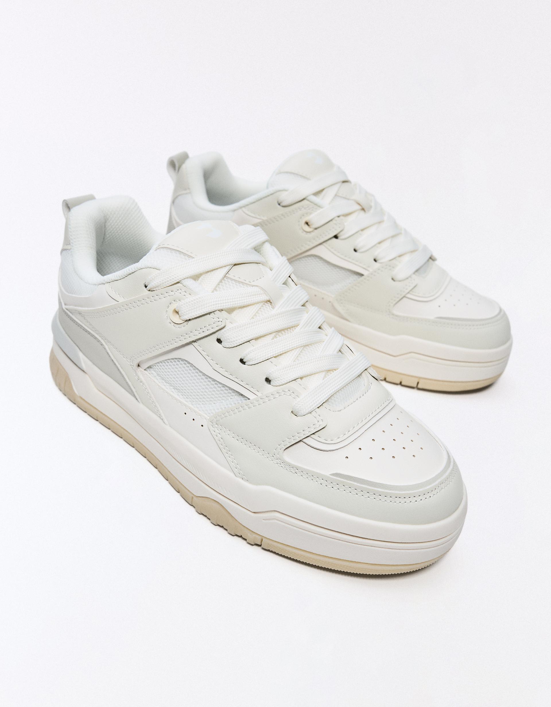 Bershka Chunky panelled trainers — WHITE