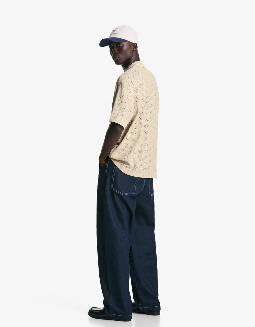 Bershka Classic Fit Shirt — Ivory