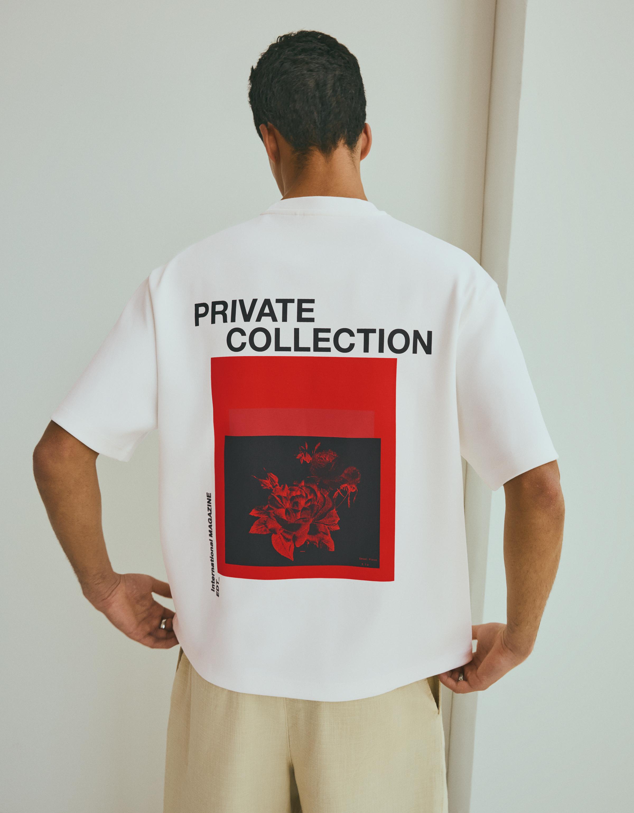 Bershka Printed Interlock T-shirt — Blanc cassé