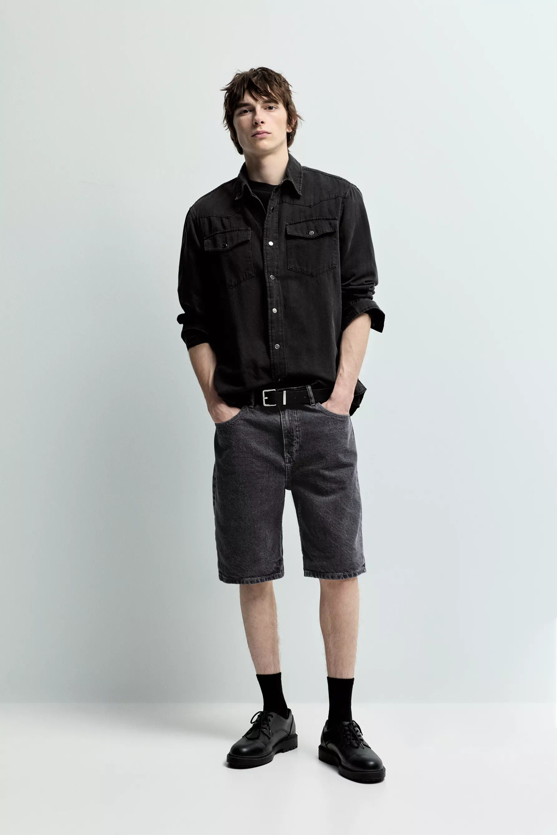 Regular fit denim Bermuda shorts