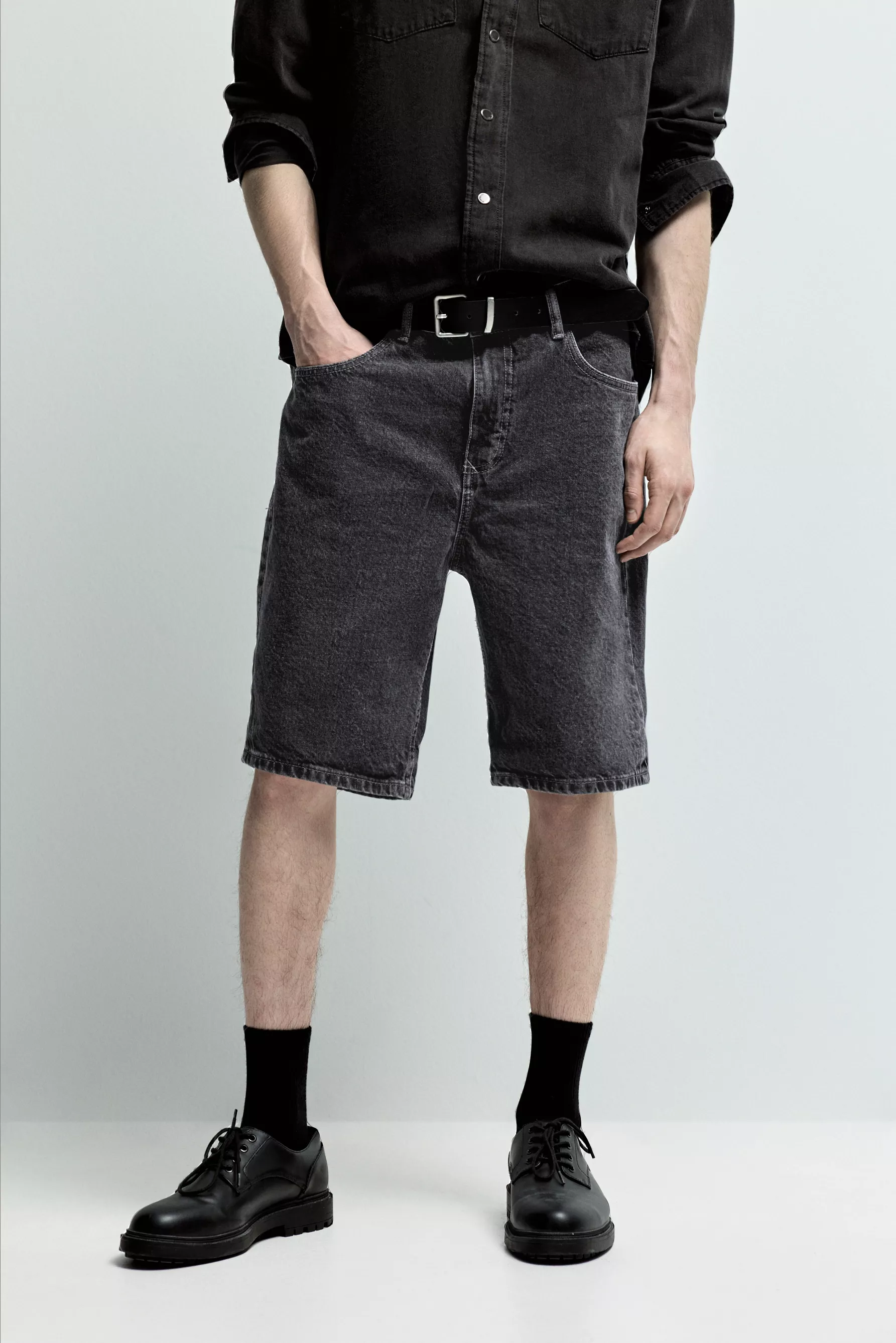 Regular fit denim Bermuda shorts