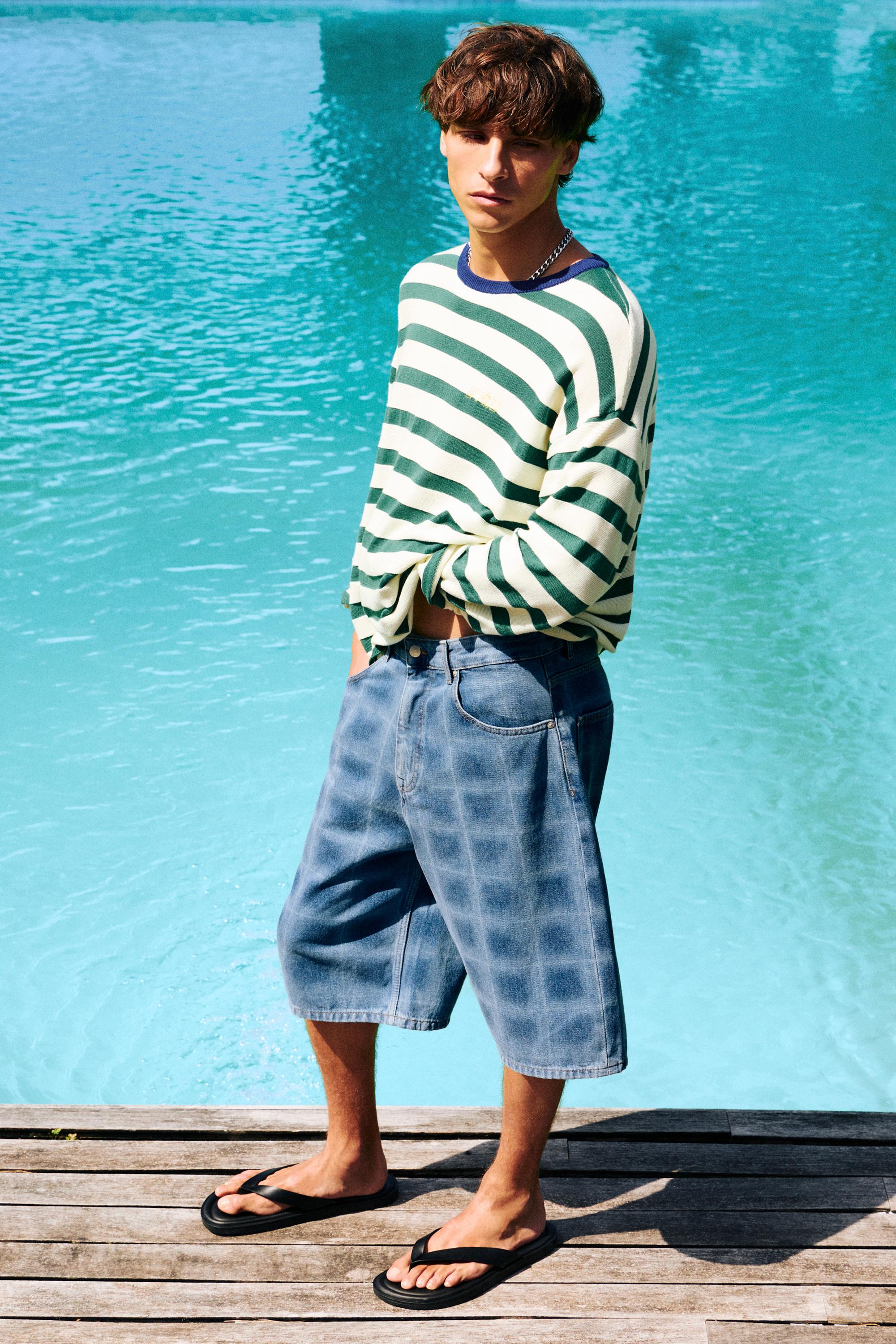 Bermuda en jean skater imprimé laser