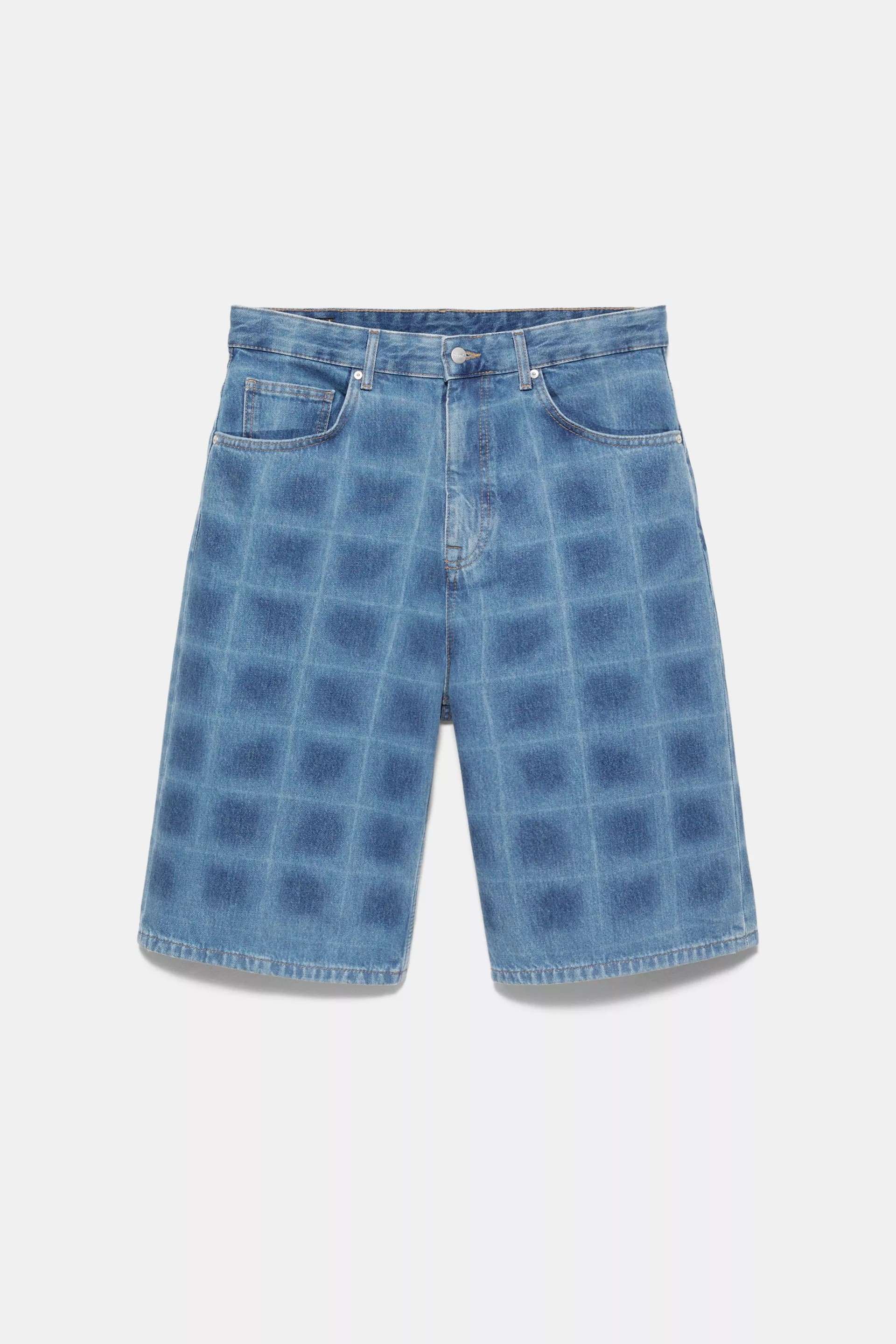 Pull&Bear Bermuda en jean skater imprimé laser — Sky Blue