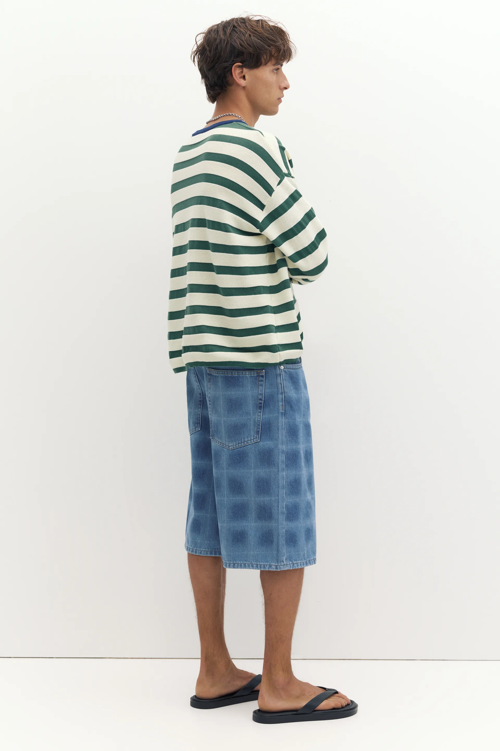 Pull&Bear Bermuda en jean skater imprimé laser — Sky Blue