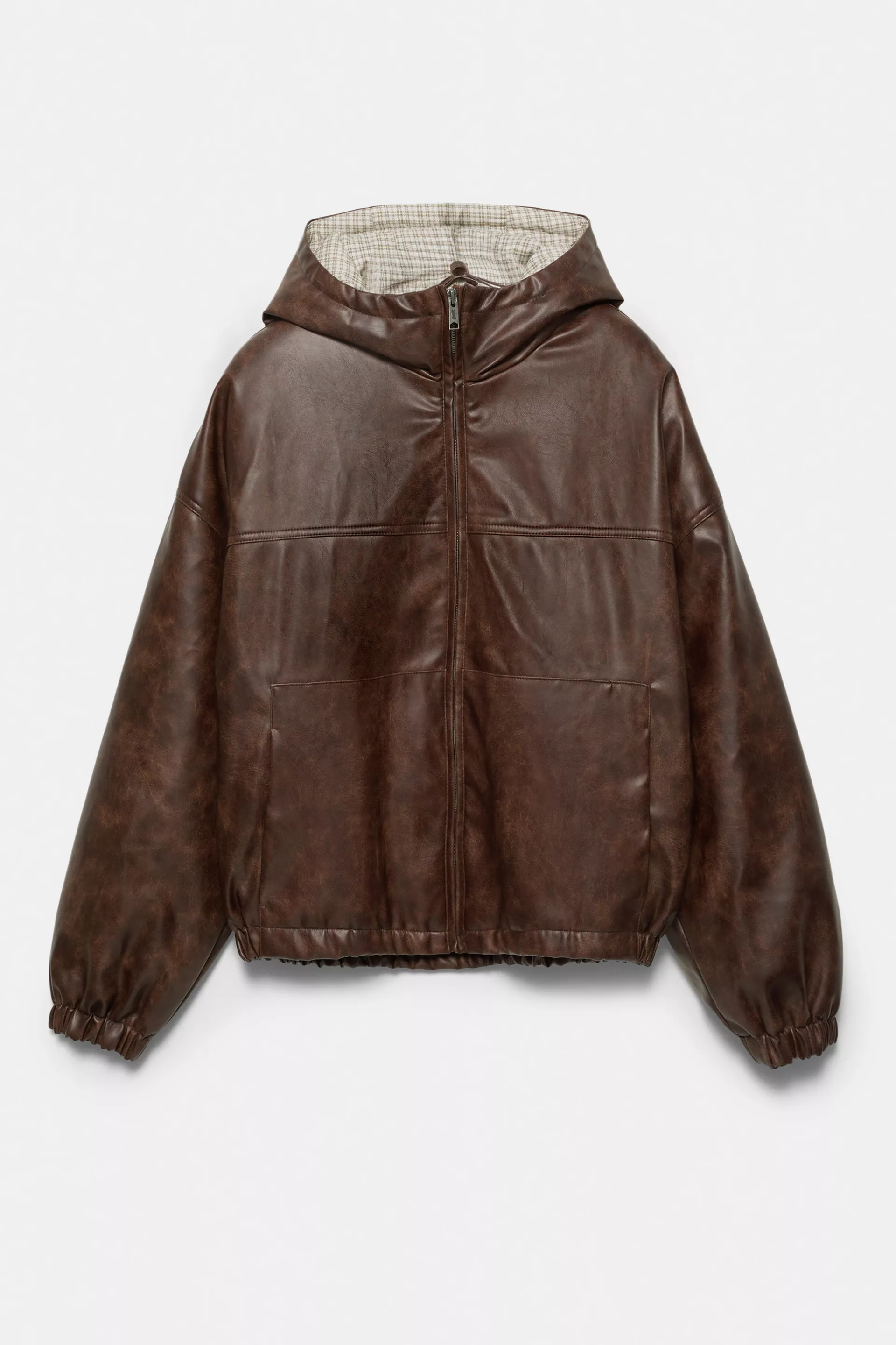 Distressed leather effect jacket — Brown