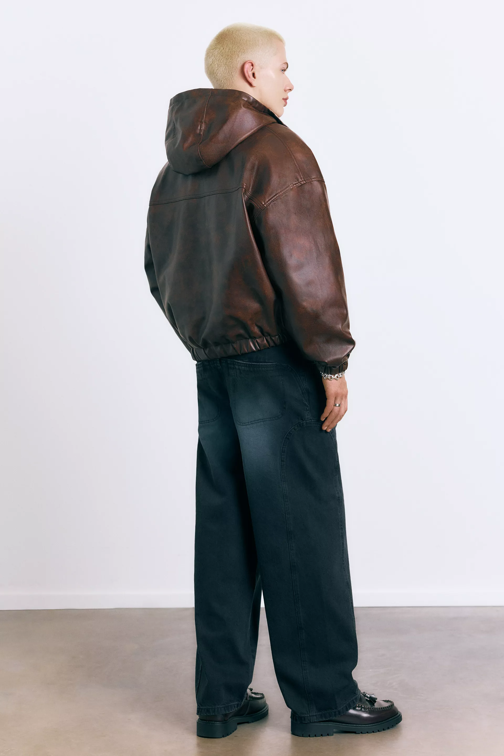 Distressed leather effect jacket — Brown