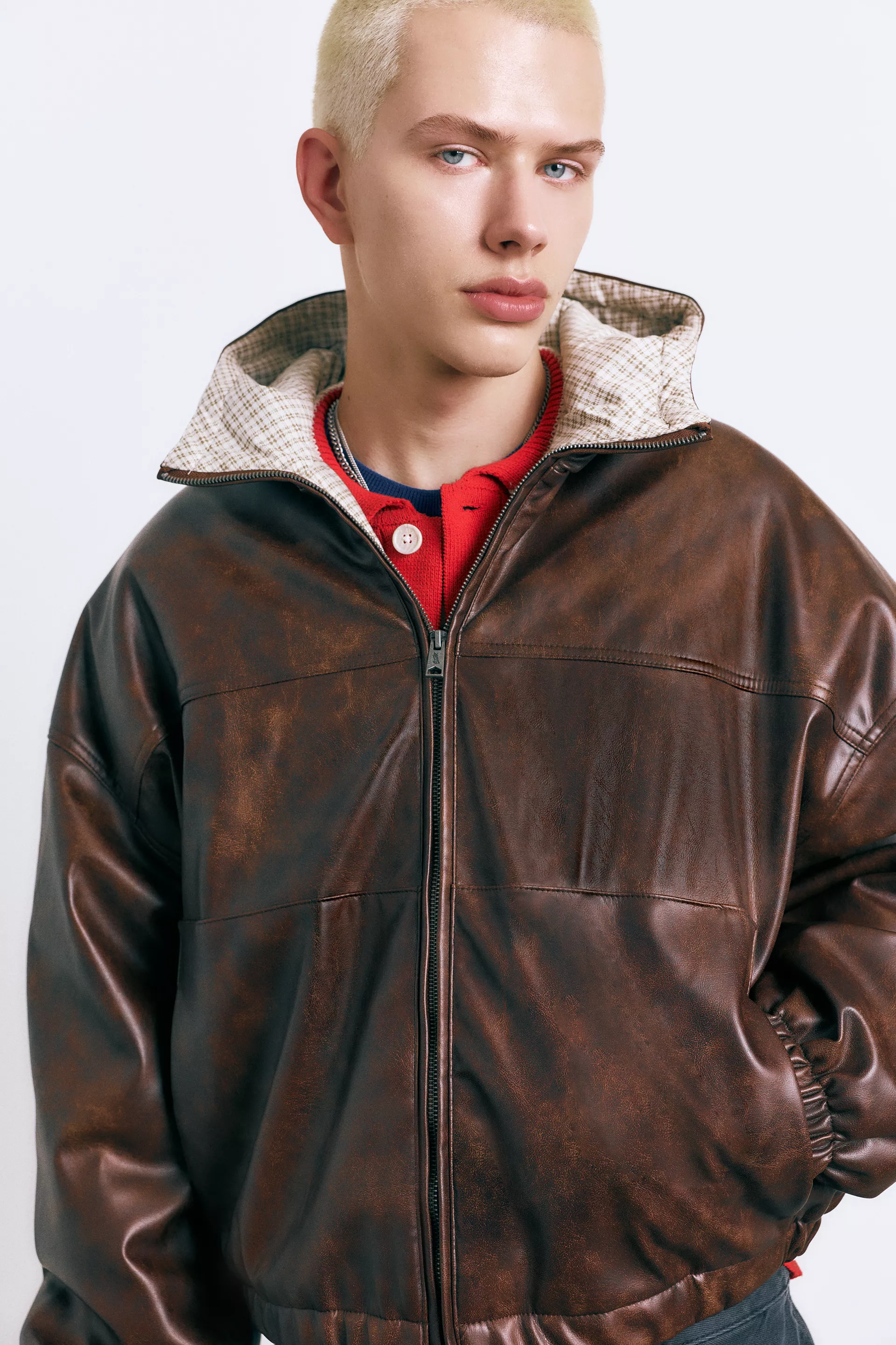 Distressed leather effect jacket — Brown