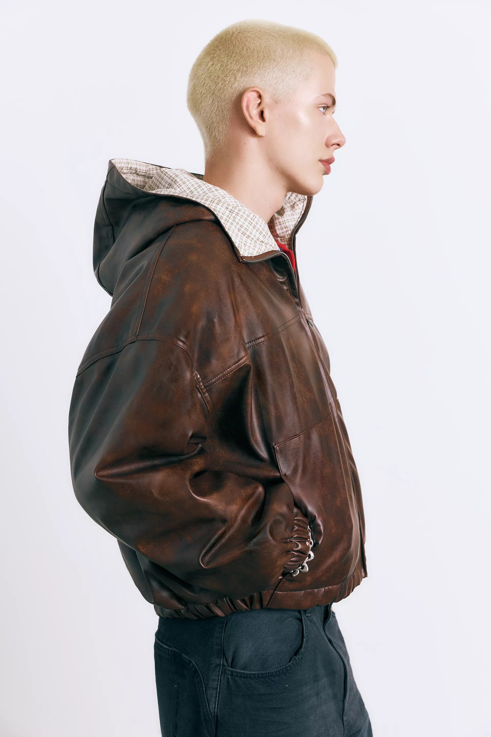 Distressed leather effect jacket — Brown