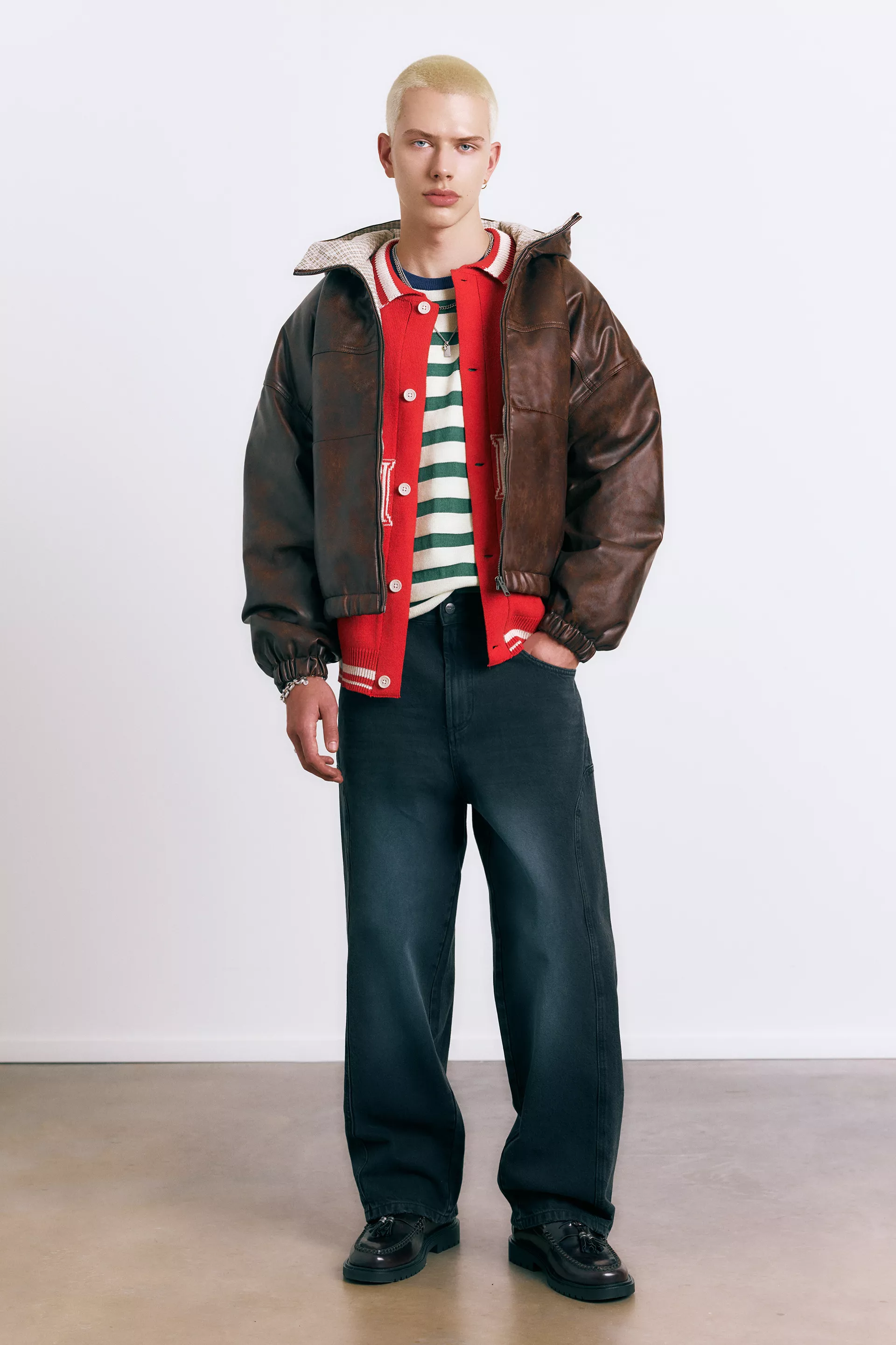 Distressed leather effect jacket — Brown