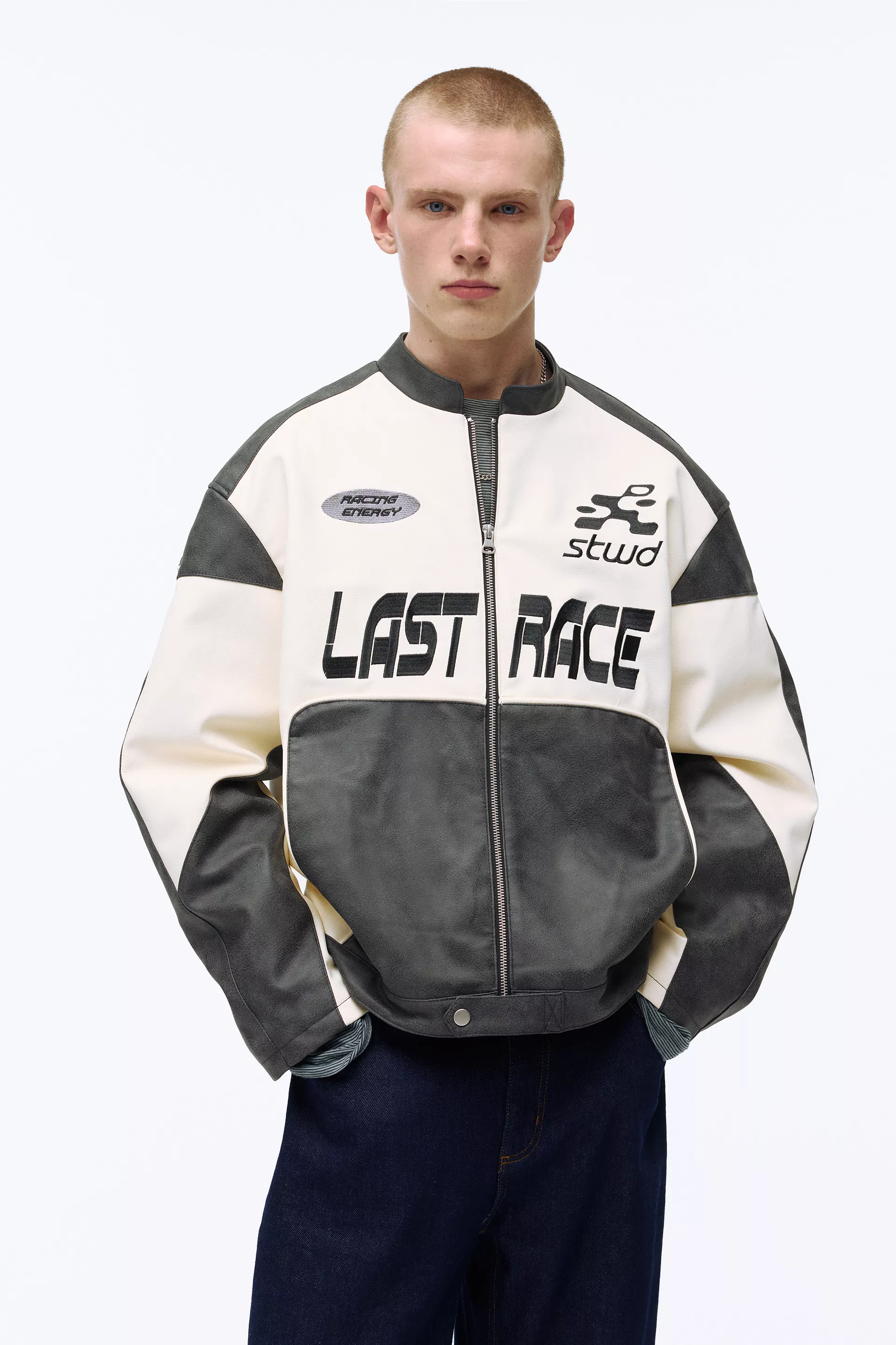 Faux leather panel jacket — Anthracite grey