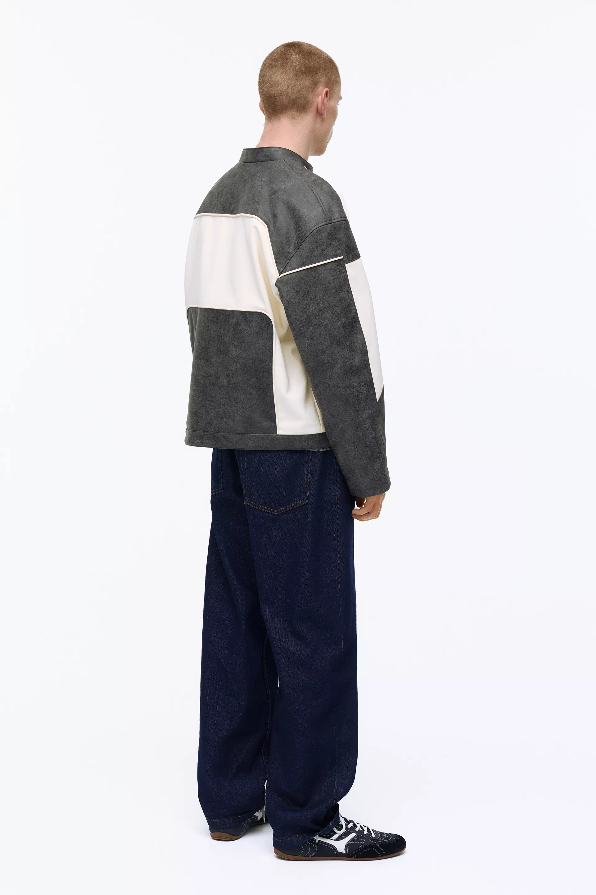 Faux leather panel jacket — Anthracite grey