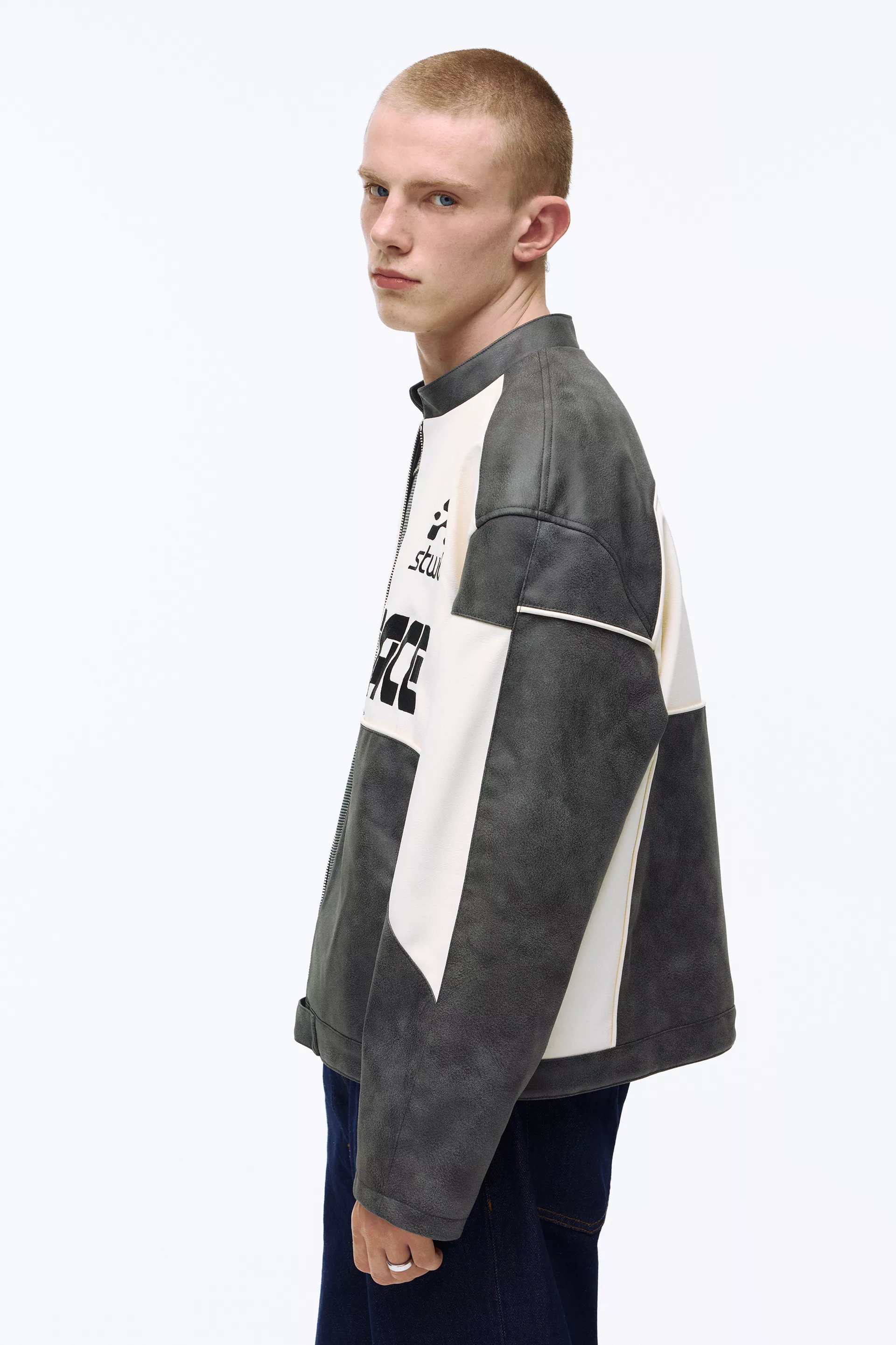 Faux leather panel jacket — Anthracite grey
