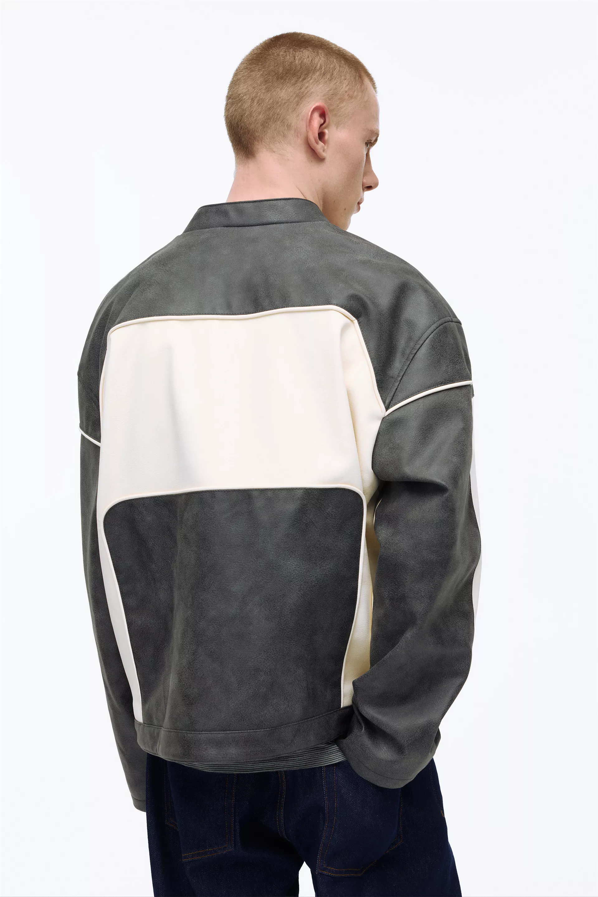 Faux leather panel jacket — Anthracite grey