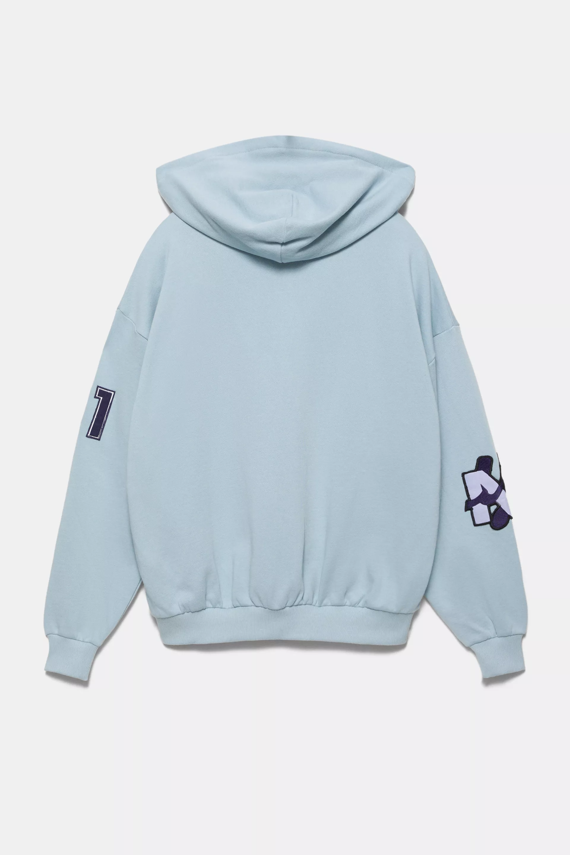 Pull&Bear Hooded sweatshirt with zip and patches — Pale blue