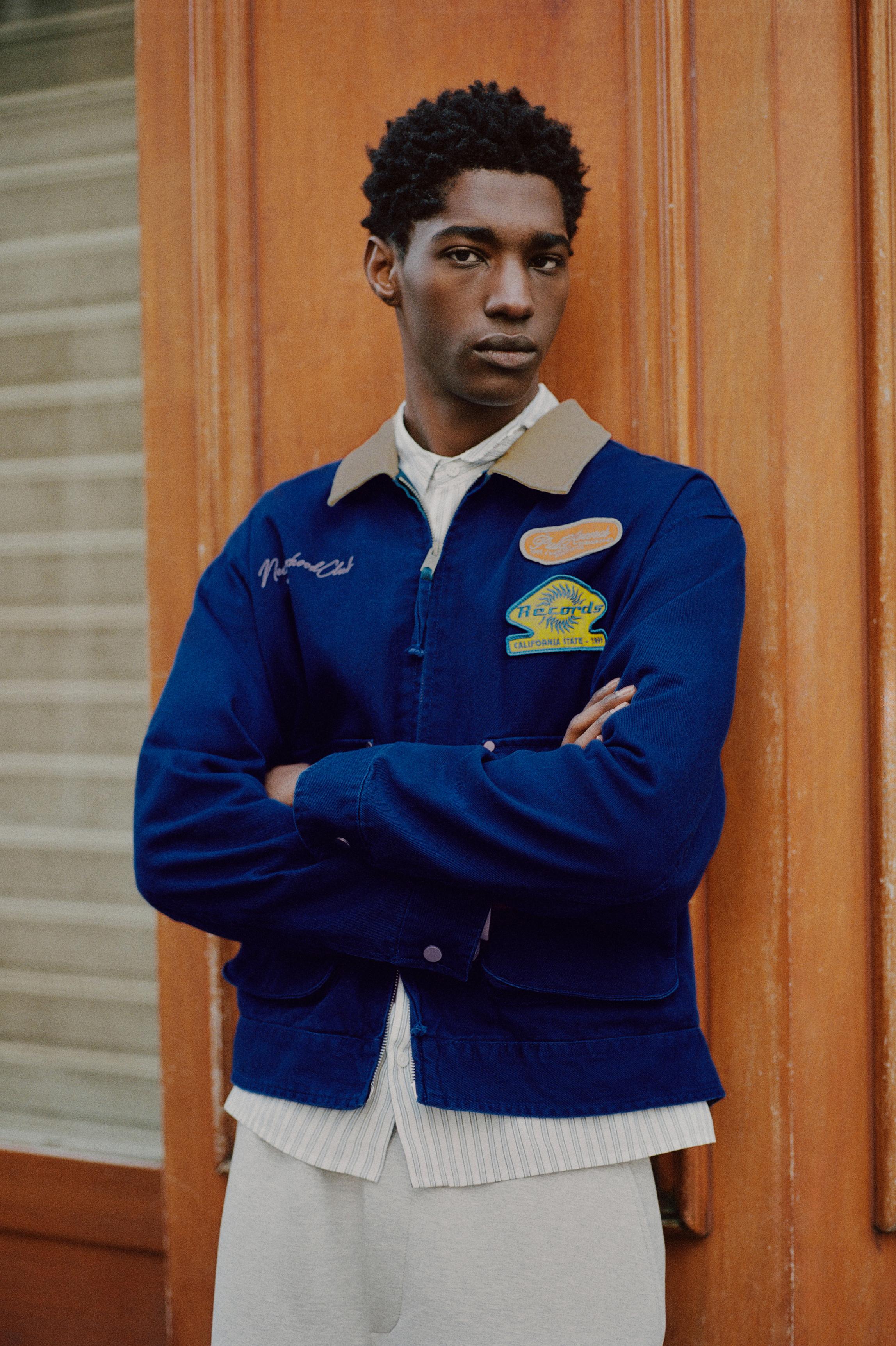 Jacket with combined collar and patches — Blue