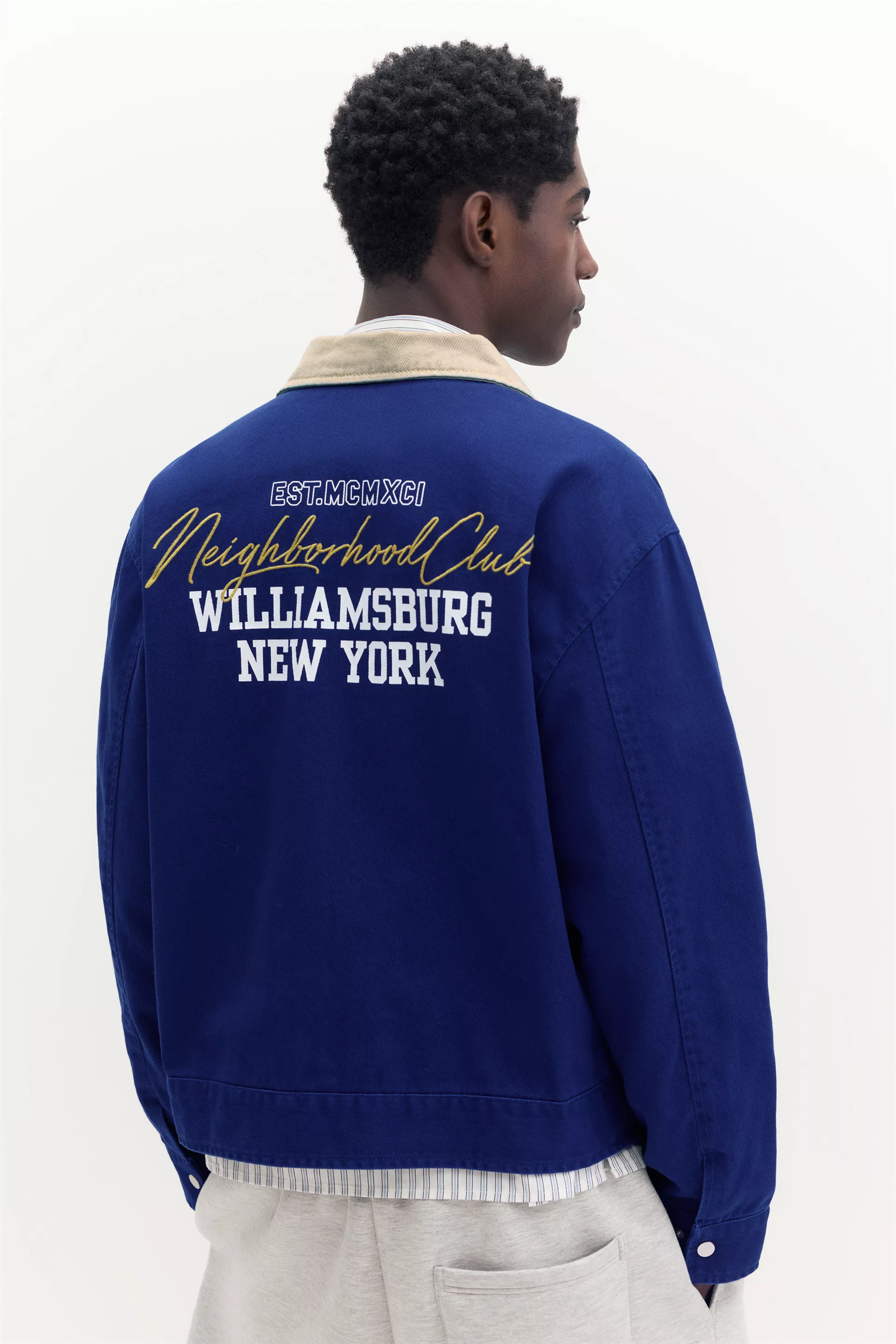 Jacket with combined collar and patches — Blue